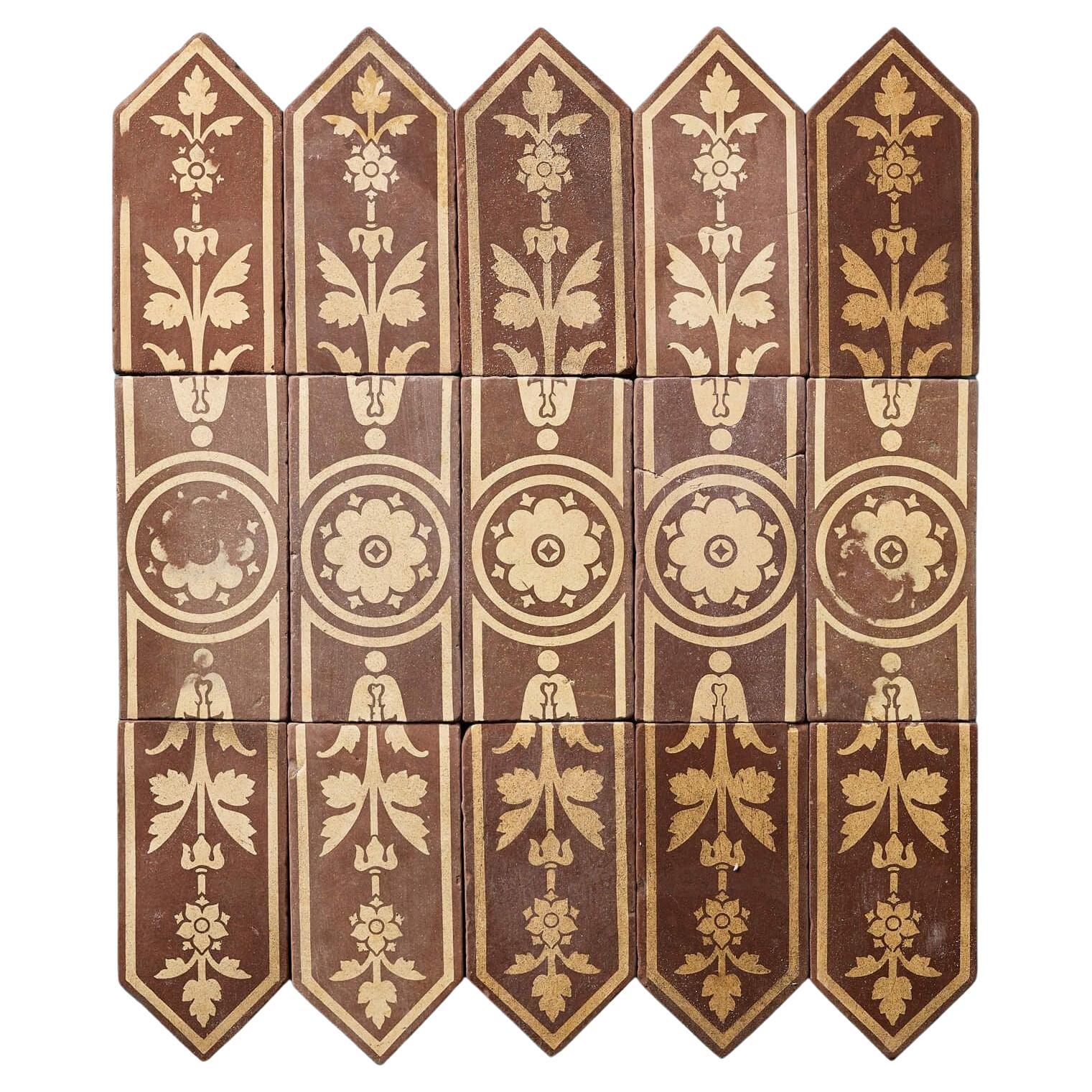 Set di 15 piastrelle encaustiche di recupero Buff 
Brown di A. Brown 
Co.