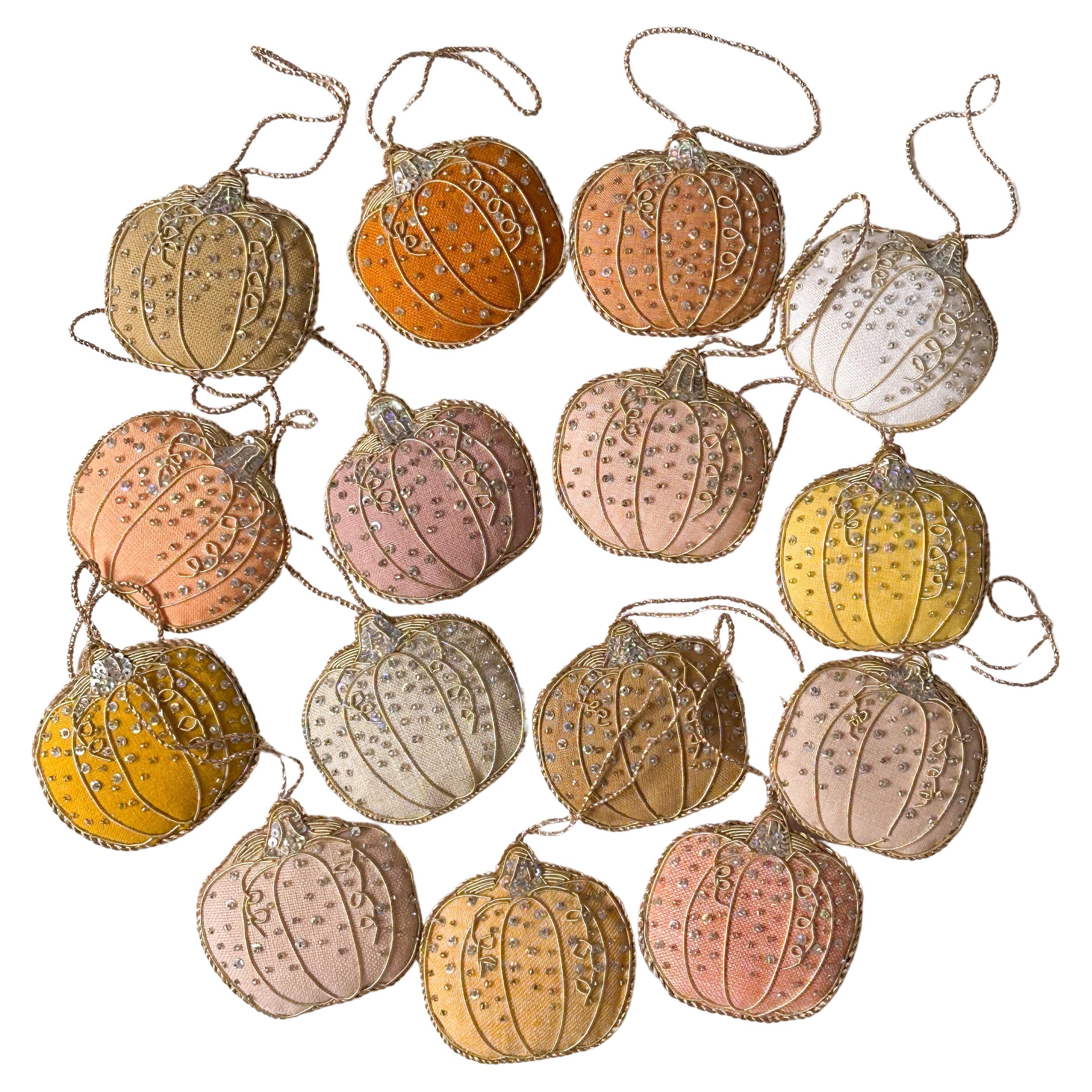 Set of 15 Vintage Irish Linen Handmade Pumpkin Fall Ornaments by Katie Larmour
