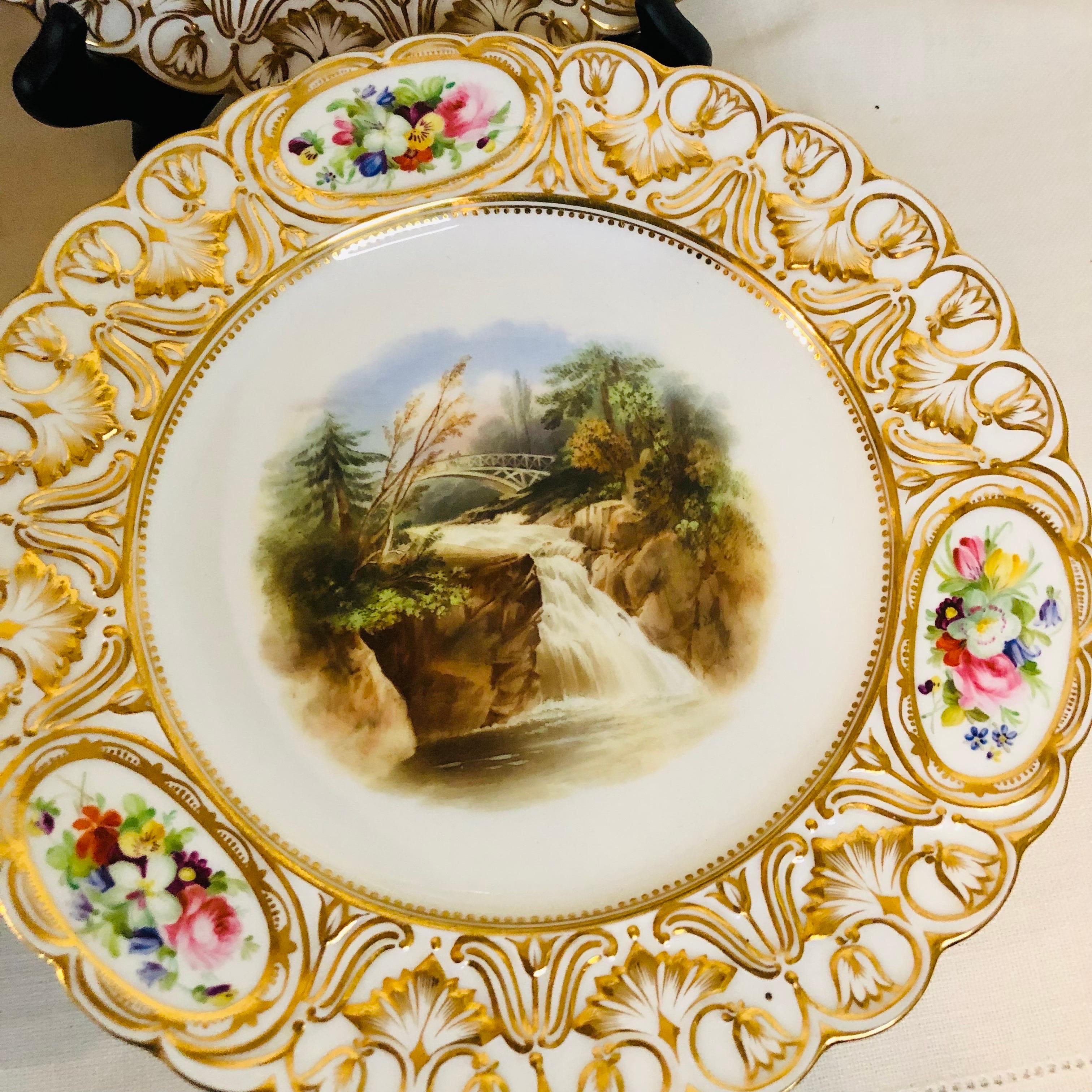 Rococo Set of 16 19th Century Coalport Plates Each Hand-Painted with Magnificent Scenes For Sale