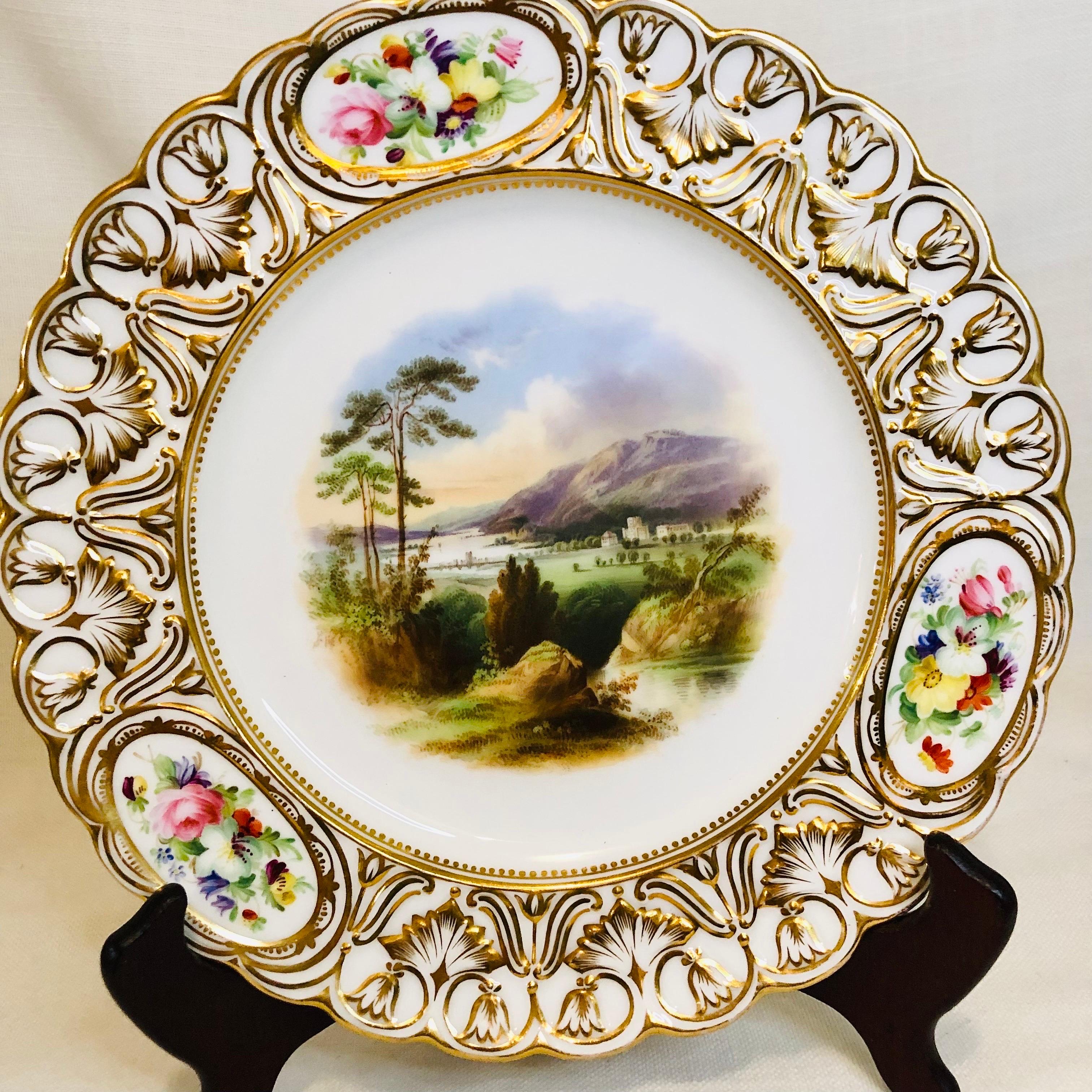 Porcelain Set of 16 19th Century Coalport Plates Each Hand-Painted with Magnificent Scenes For Sale