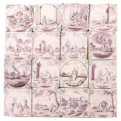 Set of 16 Antique Delft Floor Tiles Depicting Biblical Scenes