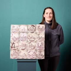 Conjunto de 16 azulejos antiguos de Delft con escenas bíblicas