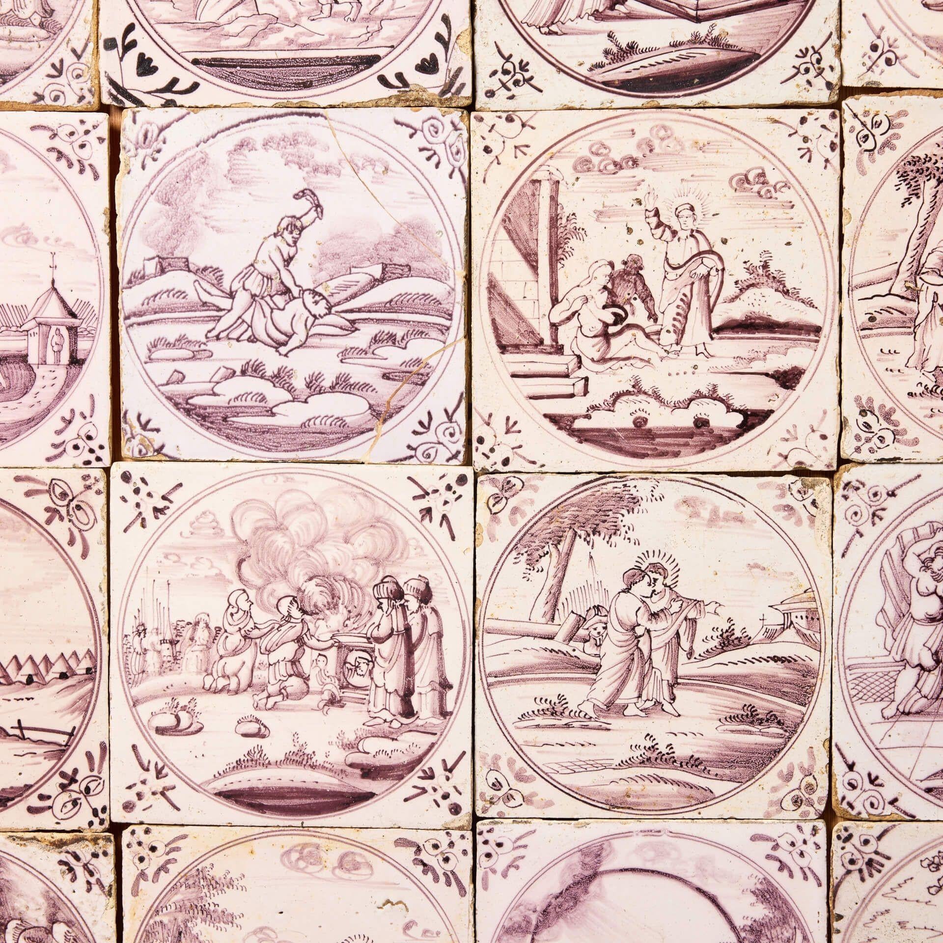 Georgian Set of 16 Antique Delft Tiles Depicting Biblical Scenes For Sale