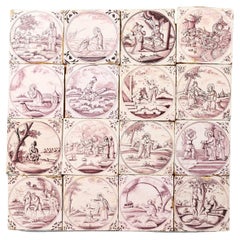 Set of 16 Used Delft Tiles Depicting Biblical Scenes