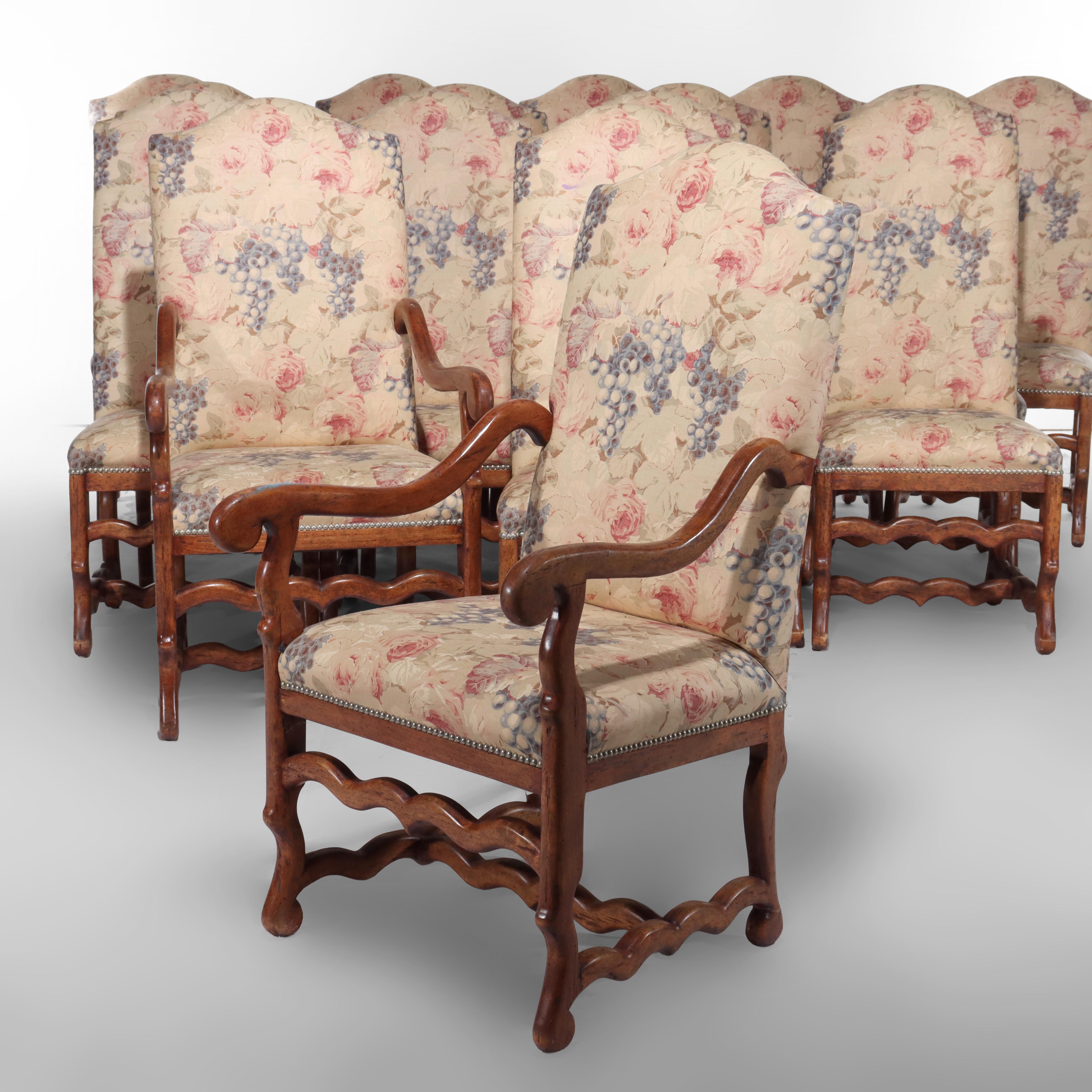 ***Reduced In-House Delivery Rates - Click on “Ask Seller” to Request a Quote***
Set of 16 Antique Edwardian Walnut Upholstered Dining Chairs Unsigned 19thC.     
Measures - 46