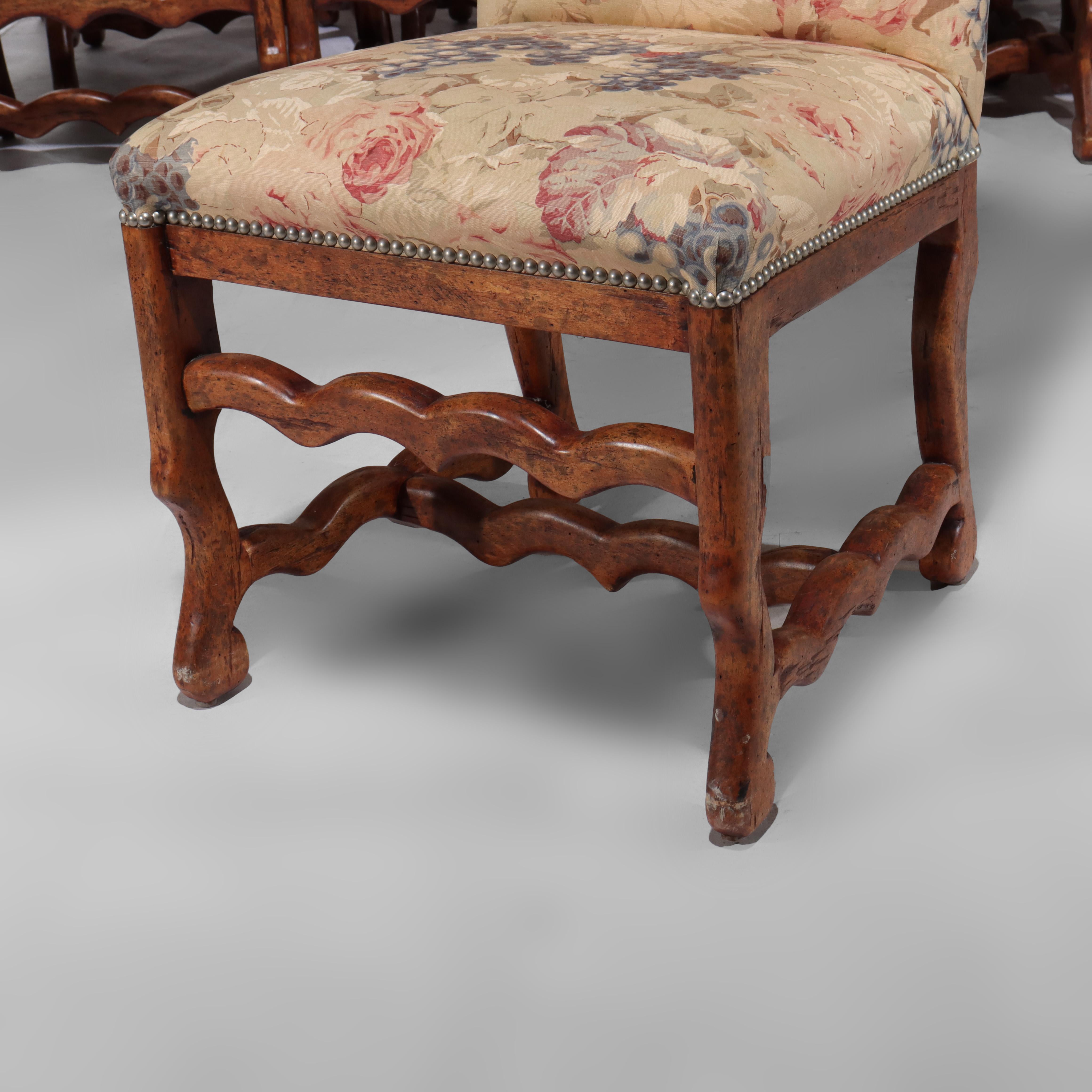 Set of 16 Antique Edwardian Walnut Upholstered Dining Chairs Unsigned 19thC For Sale 2