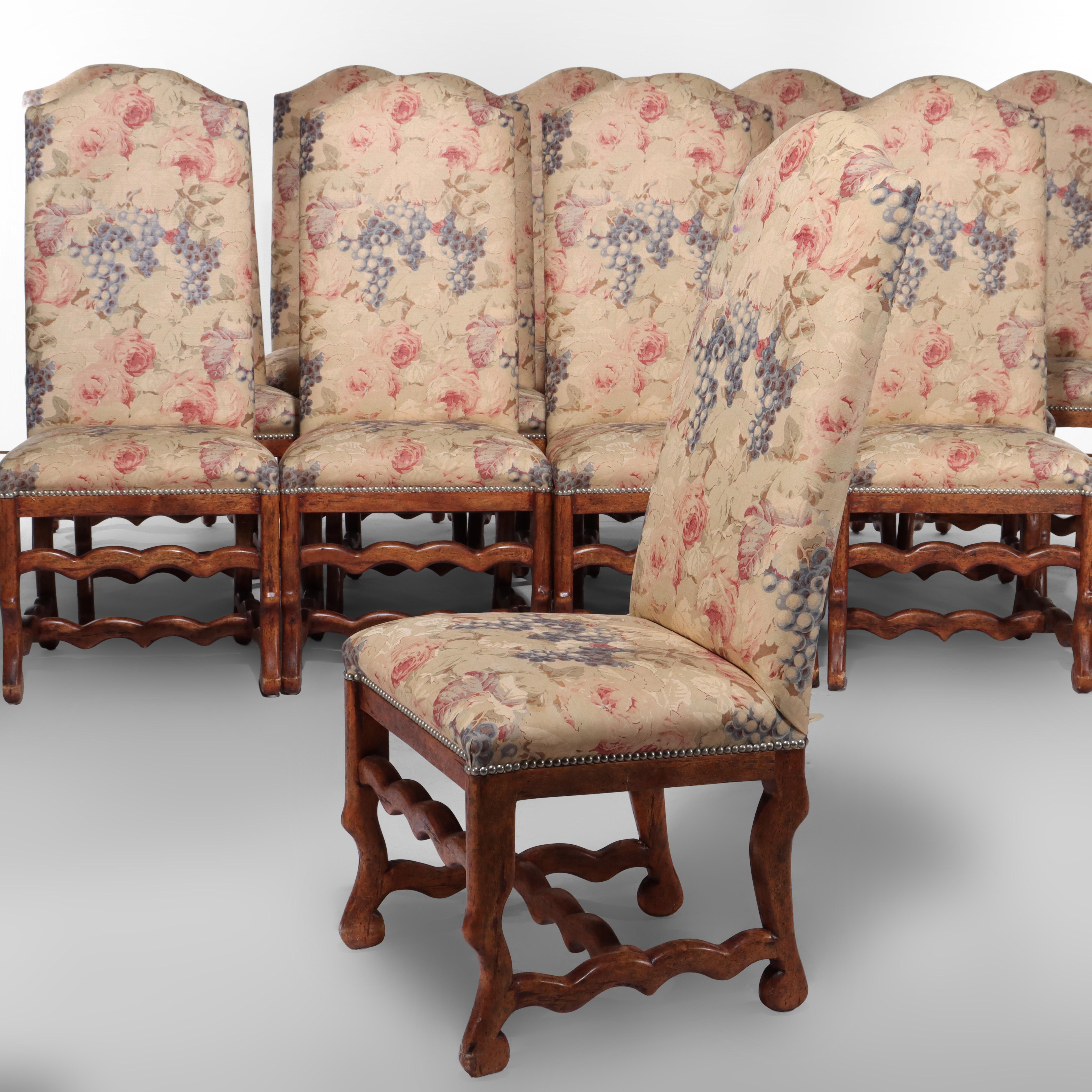 Set of 16 Antique Edwardian Walnut Upholstered Dining Chairs Unsigned 19thC For Sale 3