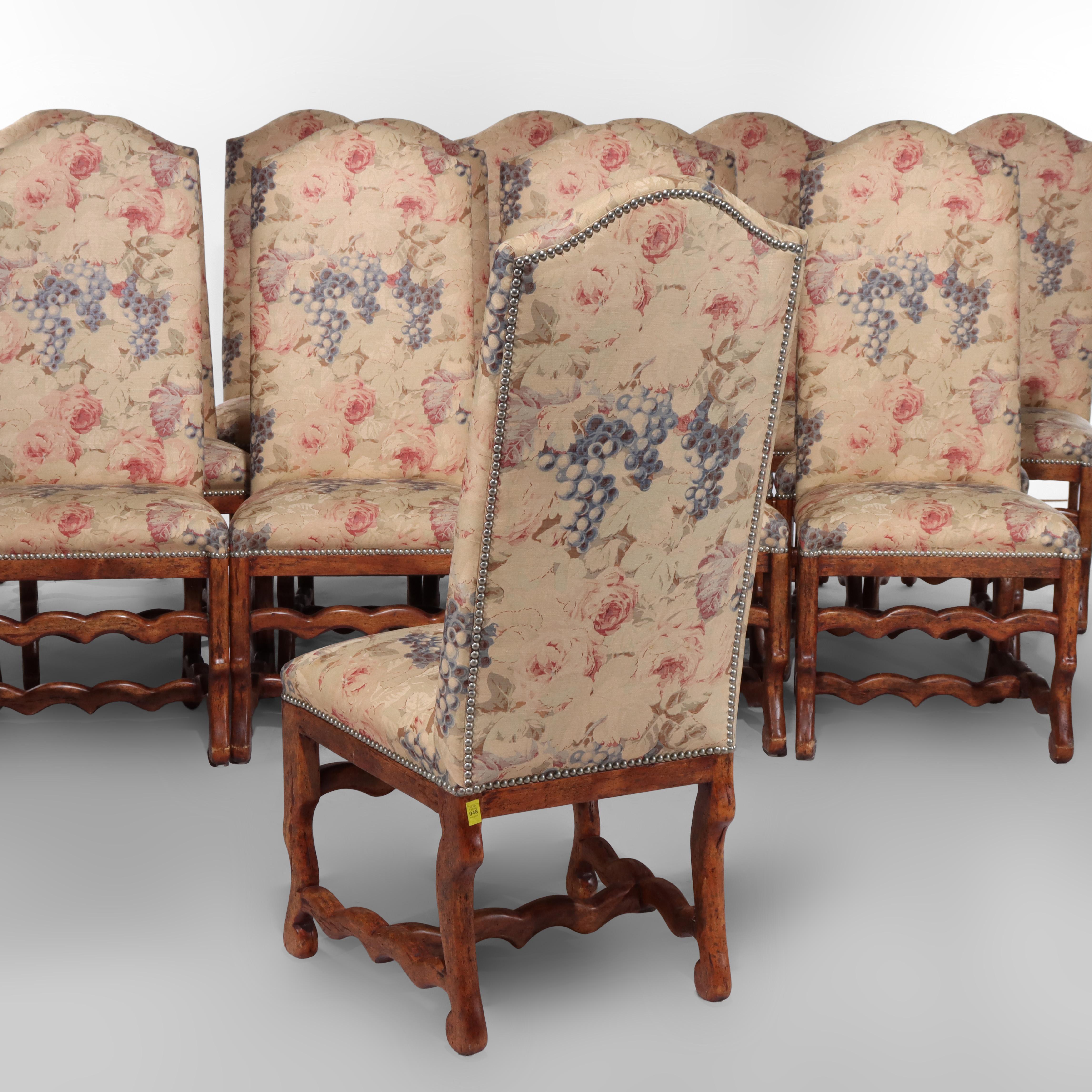Set of 16 Antique Edwardian Walnut Upholstered Dining Chairs Unsigned 19thC For Sale 4