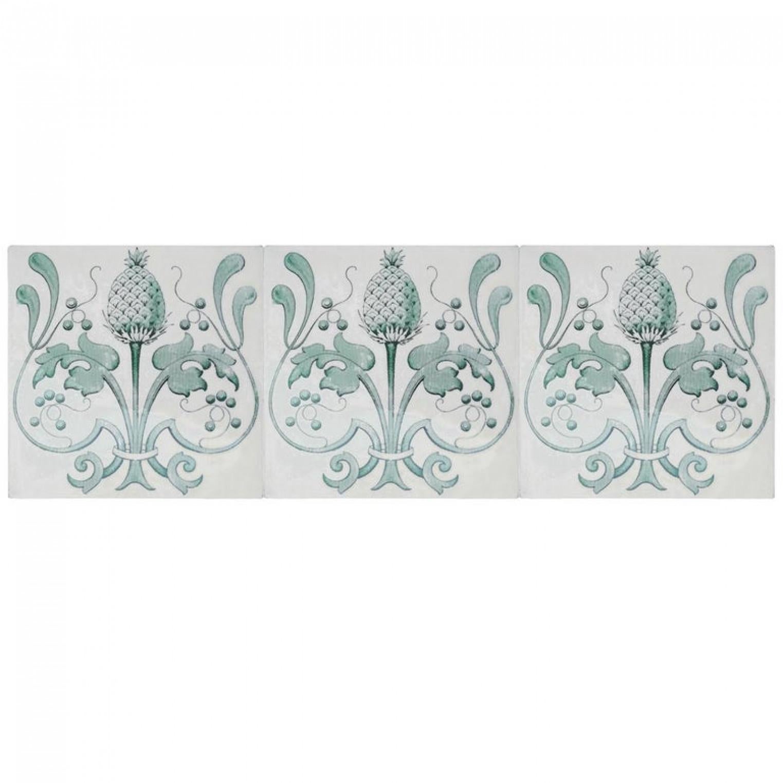 Belgian Set of 16 Art Nouveau Glazed Tiles, Belgium, 1920 For Sale