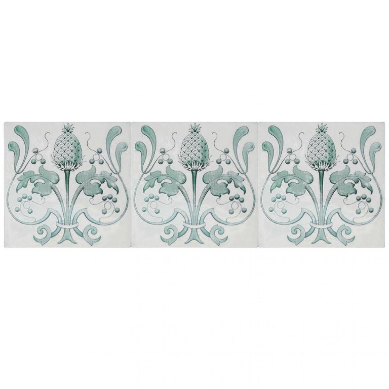 Belgian Set of 16 Art Nouveau Glazed Tiles, Belgium, 1920 For Sale