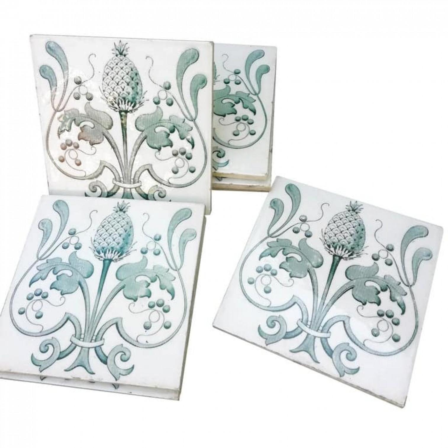 Set of 16 Art Nouveau Glazed Tiles, Belgium, 1920 In Good Condition For Sale In Rijssen, NL