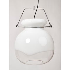 Set of 14 Blown Clear and White Glass Lanterns, Italy, 1970s