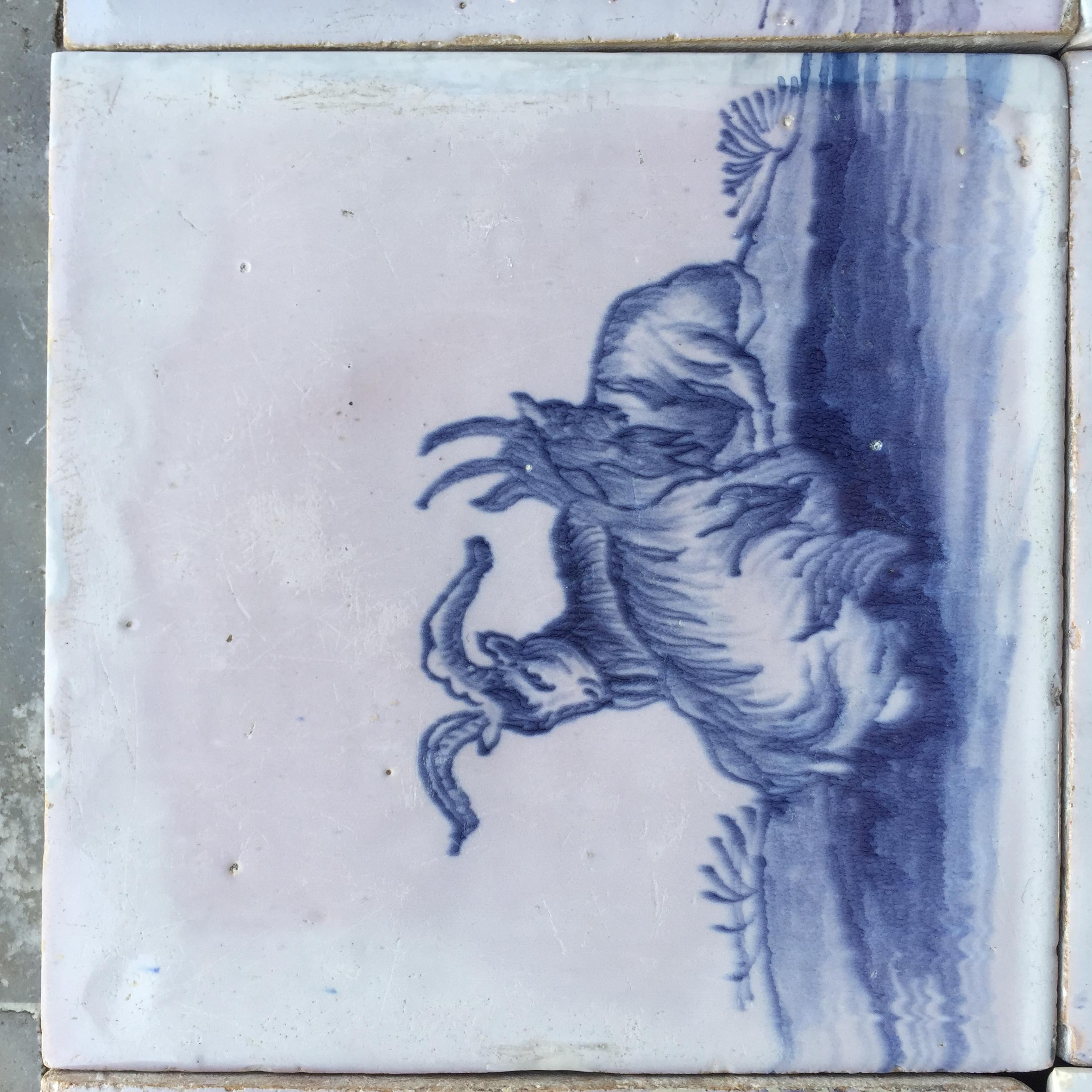 Set of 16 Blue and White Delft Tiles with Animals and Figures, 18th Century For Sale 4