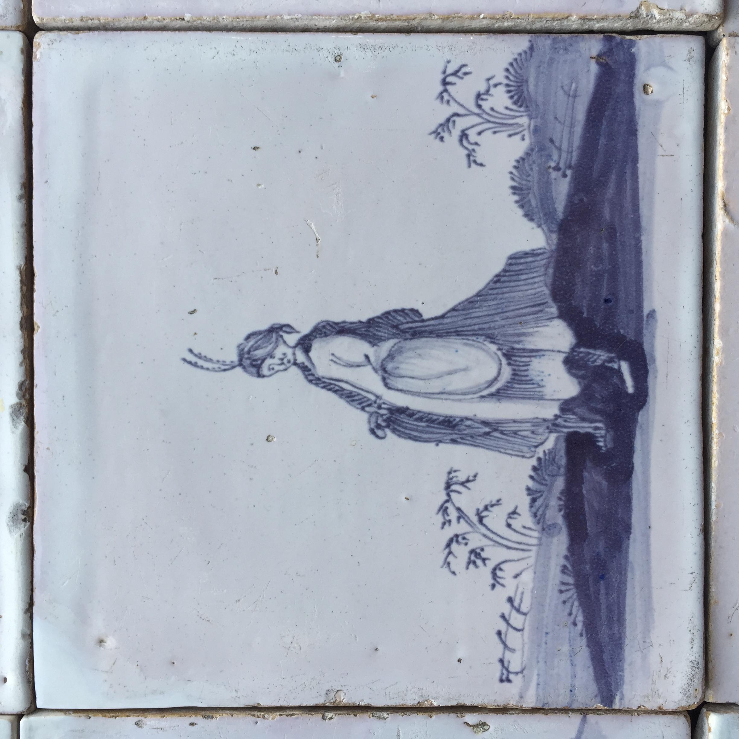 Set of 16 Blue and White Delft Tiles with Animals and Figures, 18th Century For Sale 1