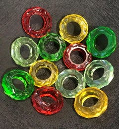 Set of 16 Colorful Acrylic Napkin Rings, Late 1970s