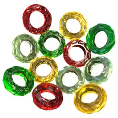 Set of 16 Colorful Acrylic Napkin Rings, Late 1970s