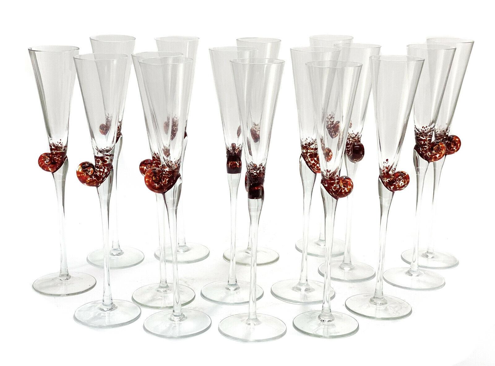 20th Century Set of 16 Continental Cut Glass Snail Escargot Caviar Wine Goblets For Sale