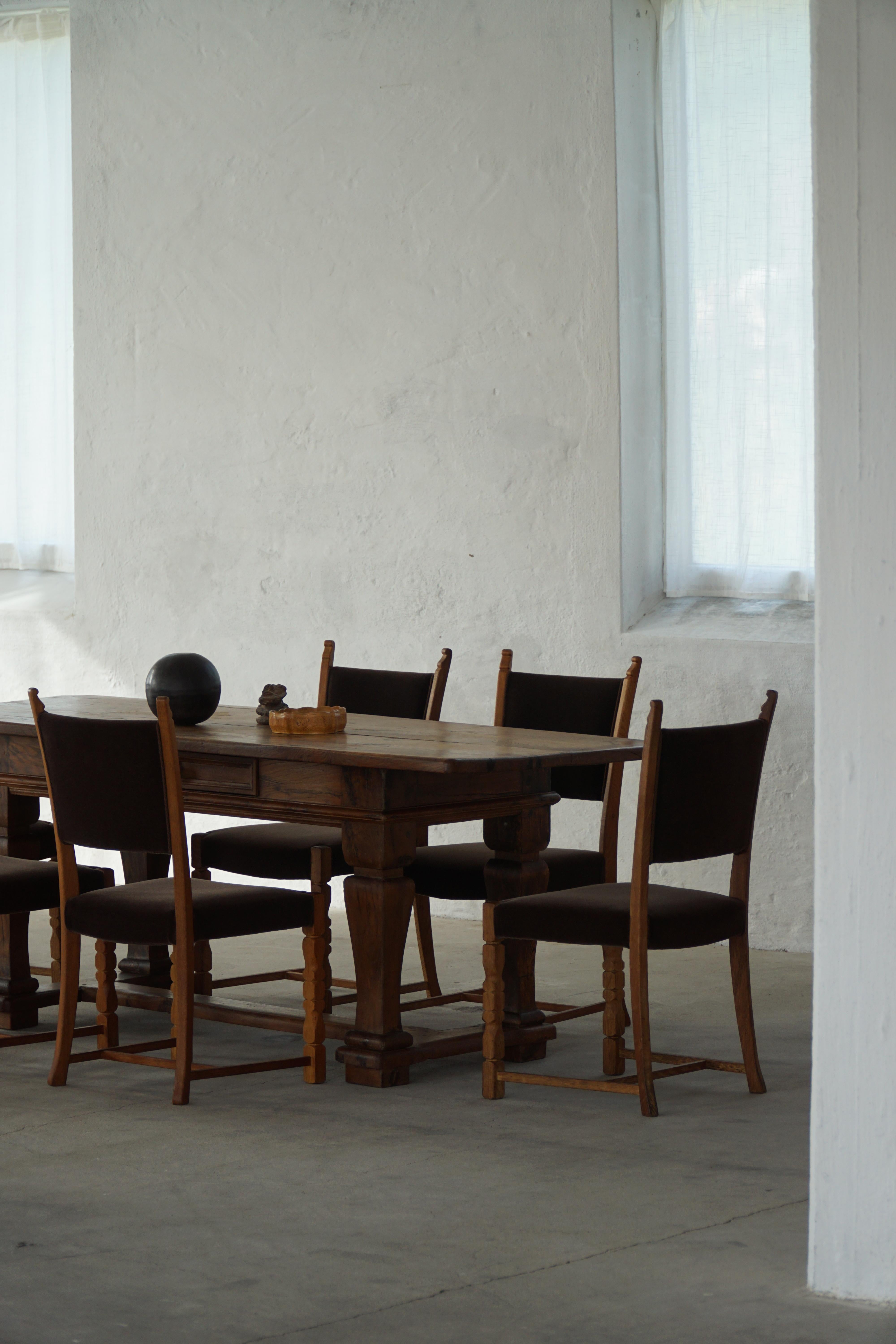 Set di 16 sedie da pranzo, Oak e Mohair, Henning Kjærnulf, Danimarca moderna, anni '50 In condizioni buone in vendita a Odense, DK