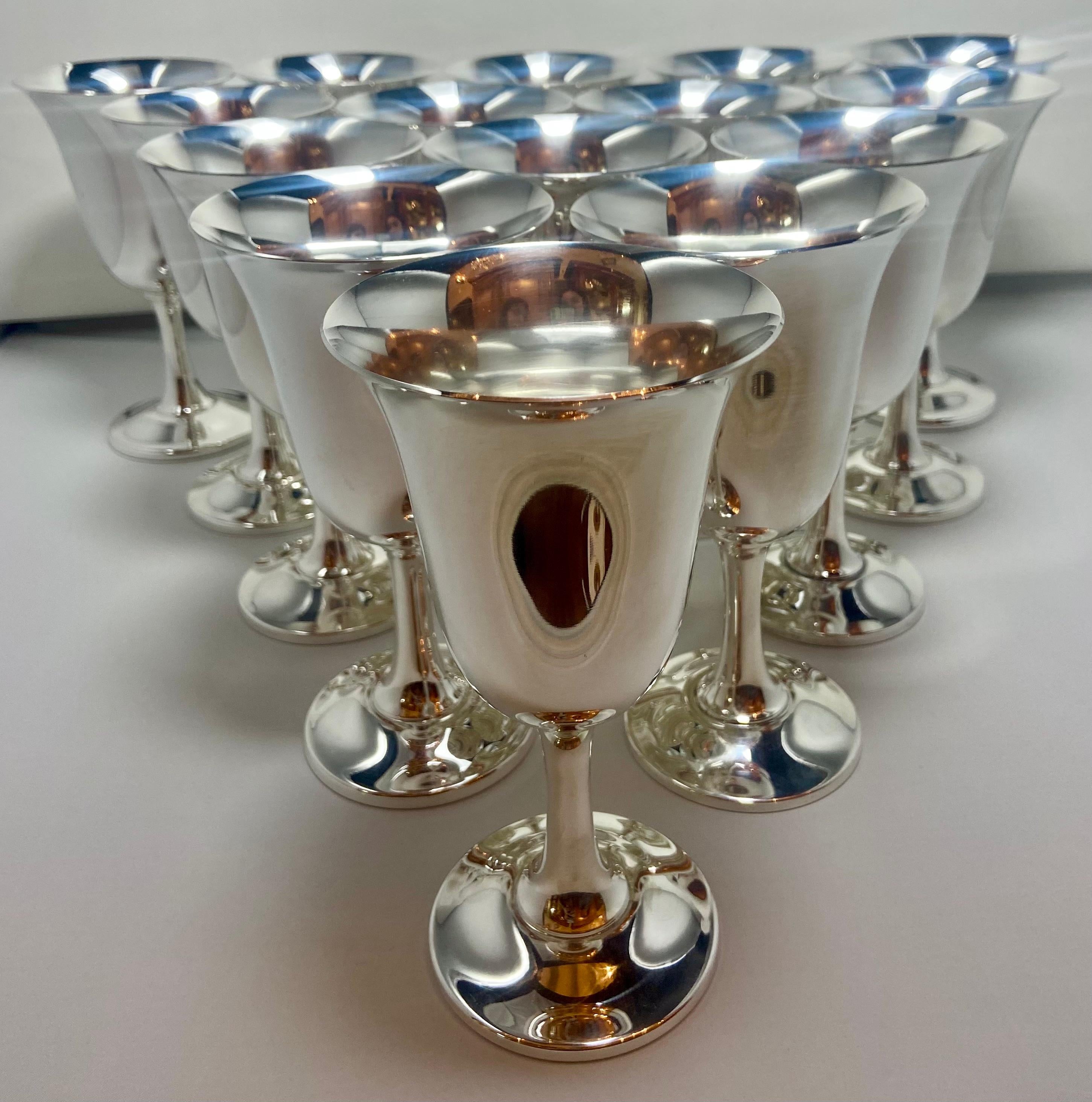 Set of 16 Estate American sterling silver wine/water goblets made by 