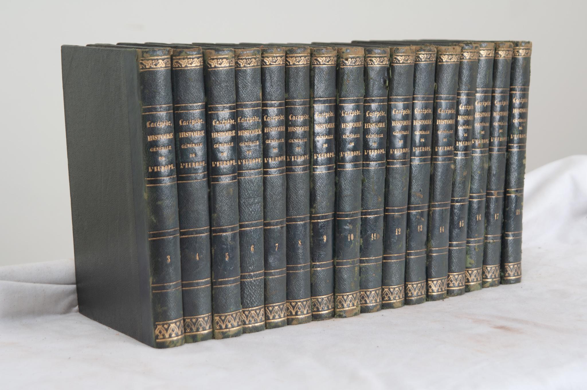 Hand-Crafted Set of 16 French History Books by M. LeCount de Lacépede For Sale