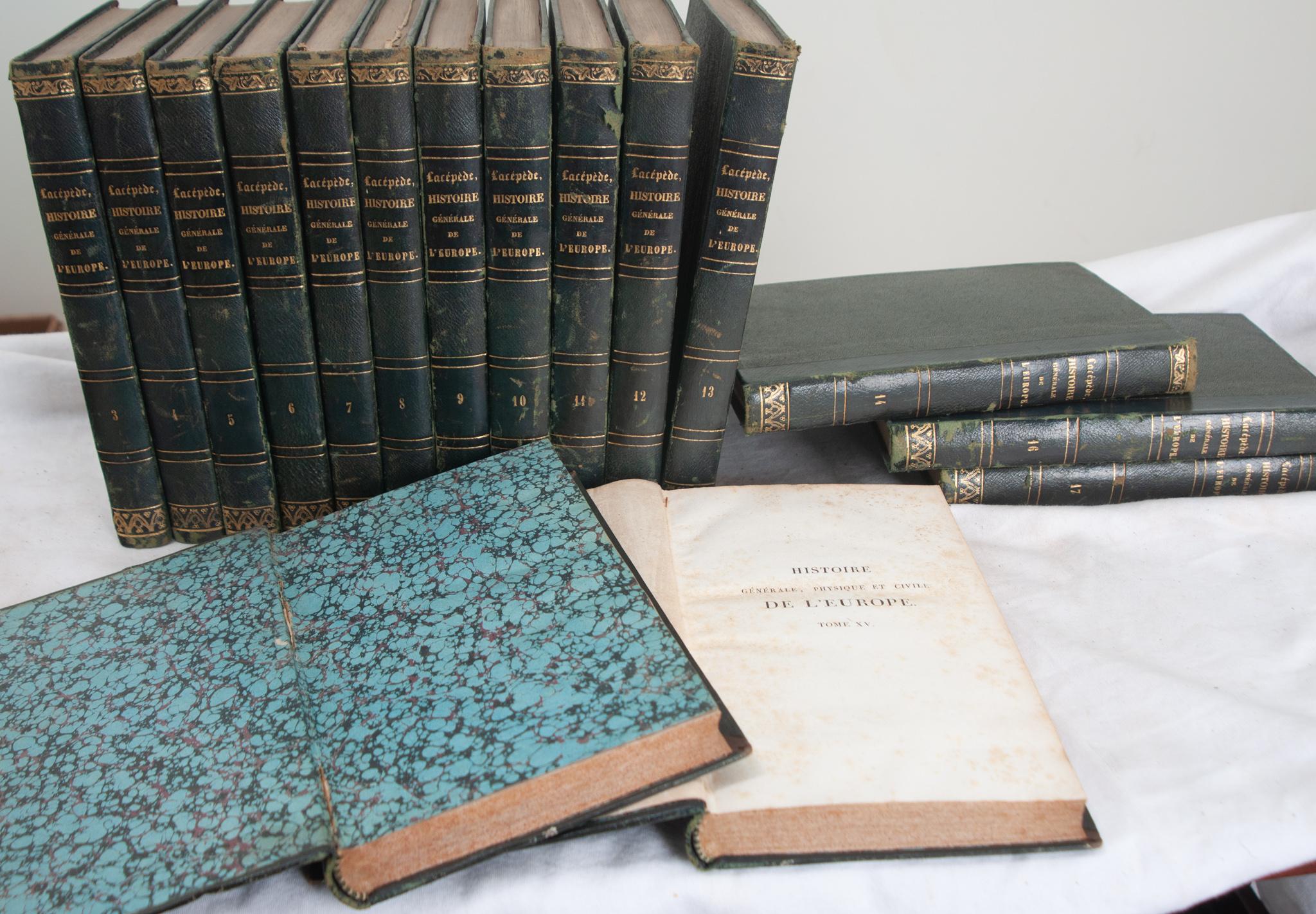 19th Century Set of 16 French History Books by M. LeCount de Lacépede