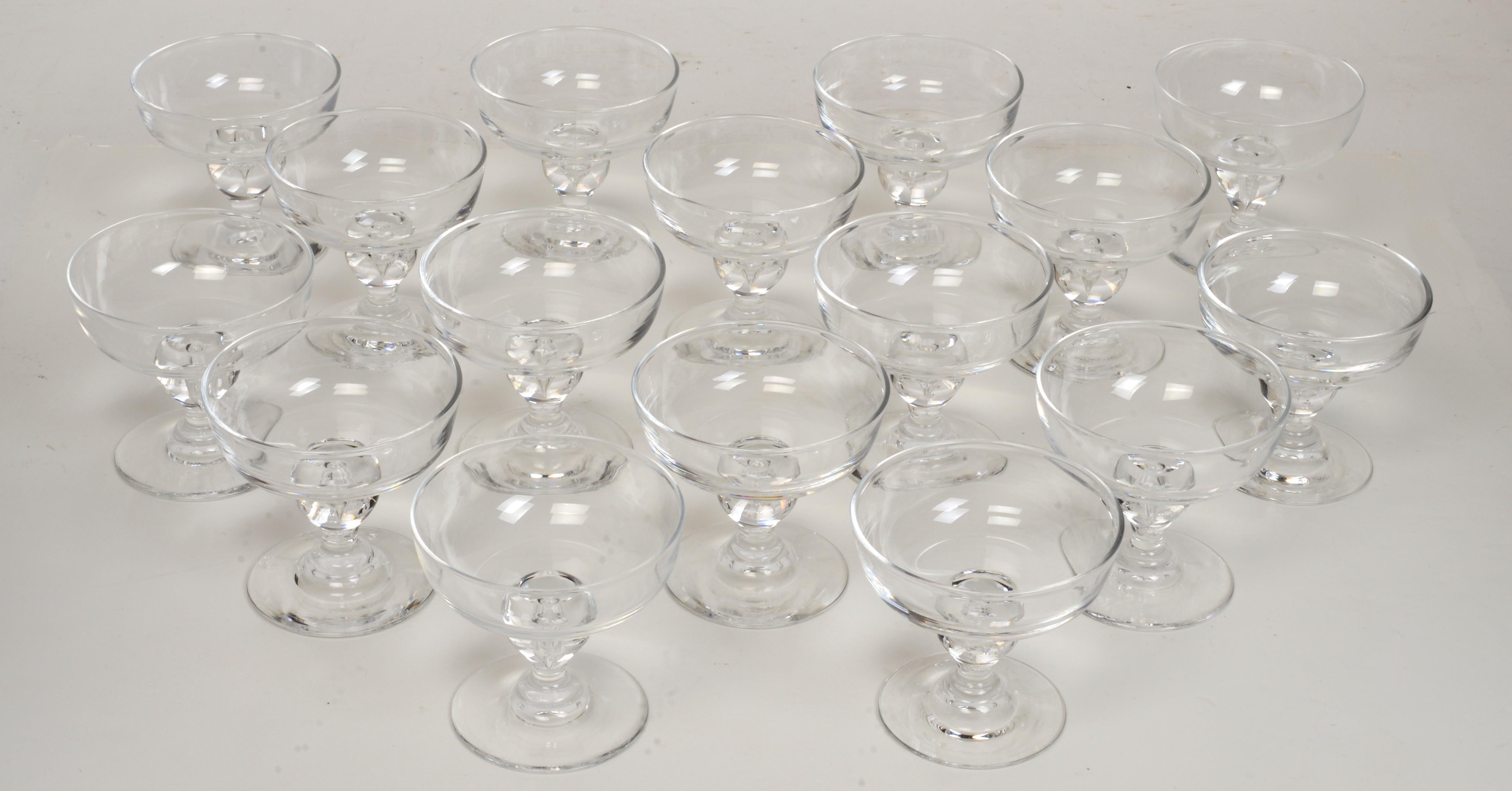 Crystal Set of 16 George Thompson Designed Steuben Champagne/Coupe/Tall Sherbet Glasses For Sale