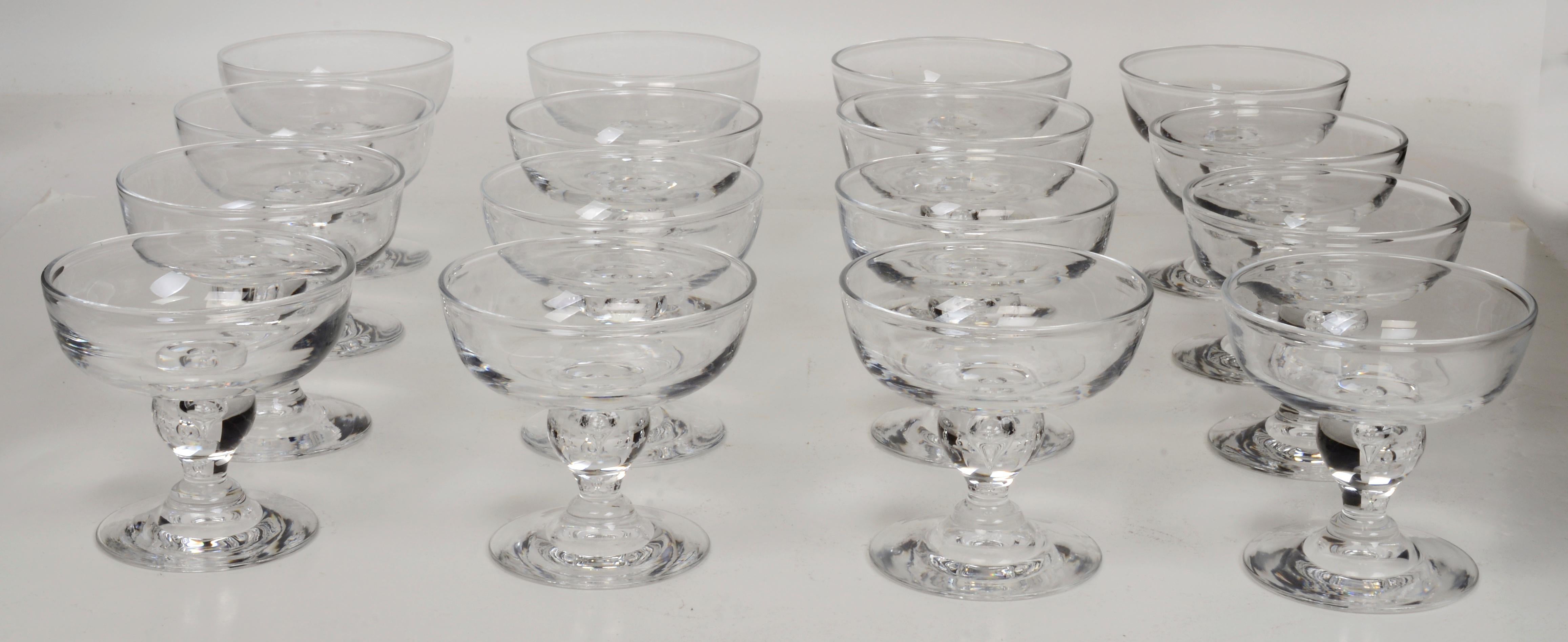 American Set of 16 George Thompson Designed Steuben Champagne/Coupe/Tall Sherbet Glasses For Sale