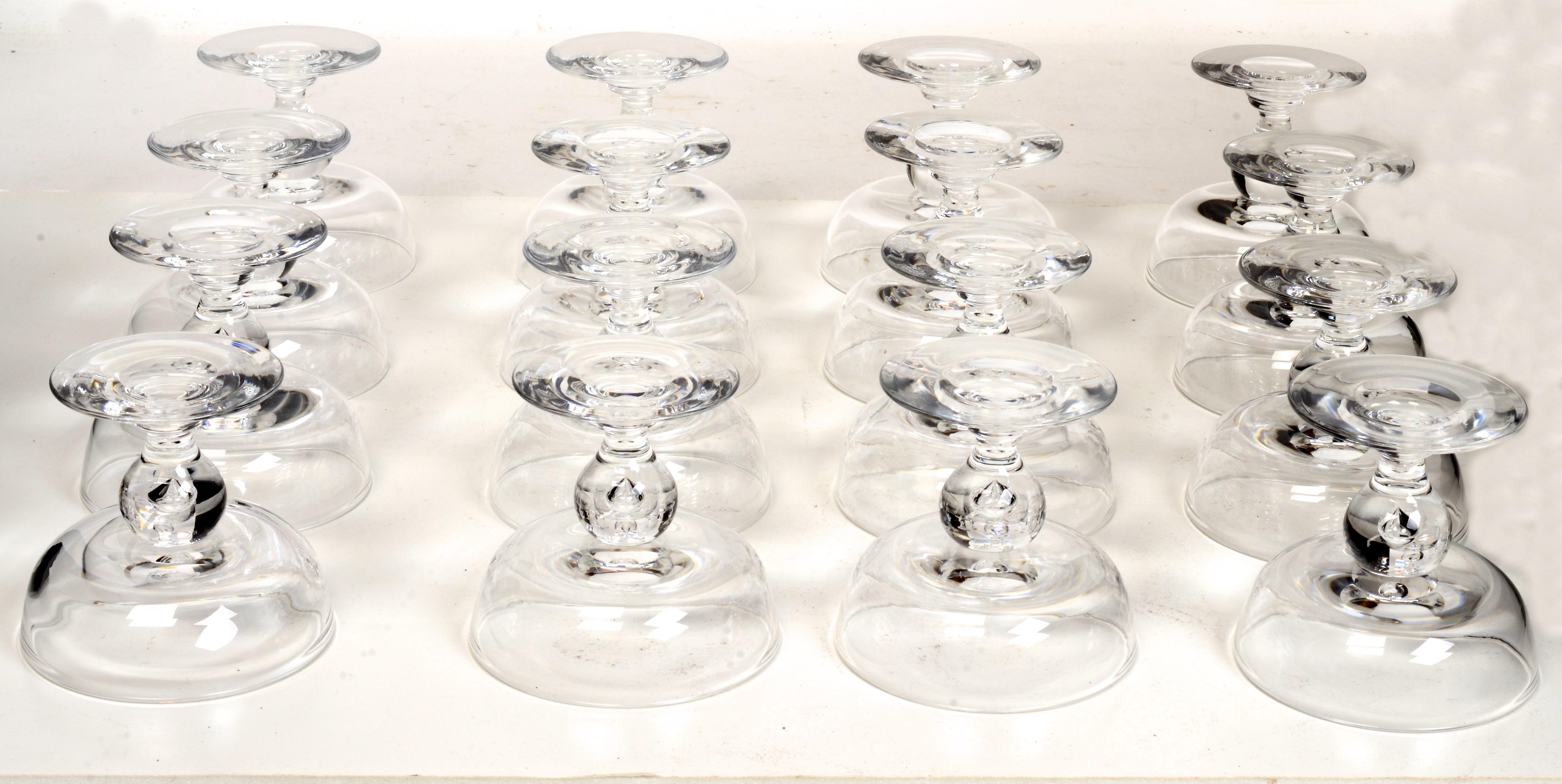 Set of 16 George Thompson Designed Steuben Champagne/Coupe/Tall Sherbet Glasses In Excellent Condition For Sale In valatie, NY