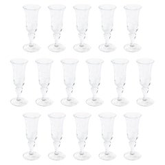 Set of 16 Hand-Blown Clear Stemmed Drinking Glasses by La Verrerie de Biot