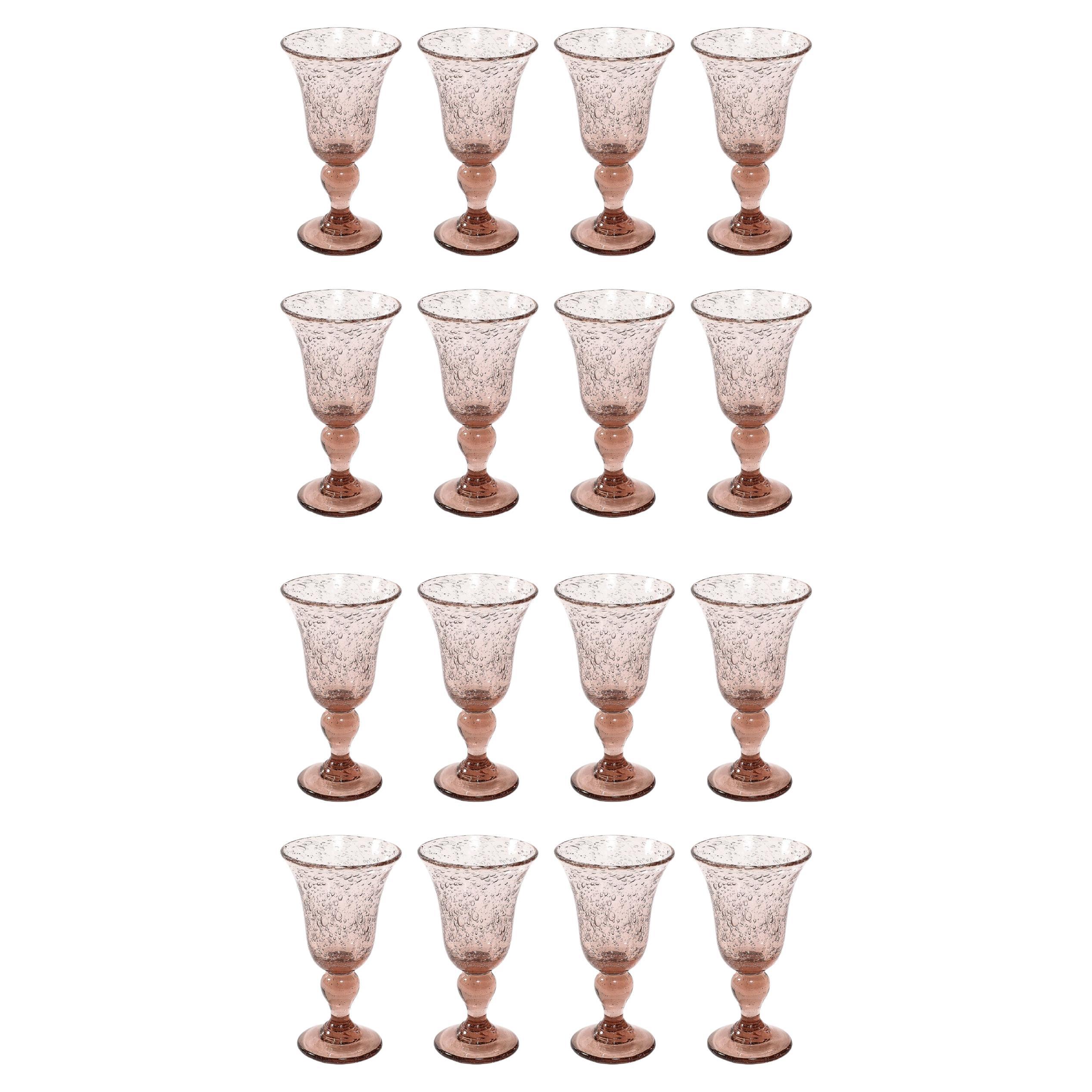 Set de 16 copas con tallo de amatista ahumada sopladas a mano por La Verrerie de Biot
