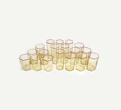 Set of 18 Hexagonal Glasses Attributed to Carlo Scarpa for Venini, Italy 1960s