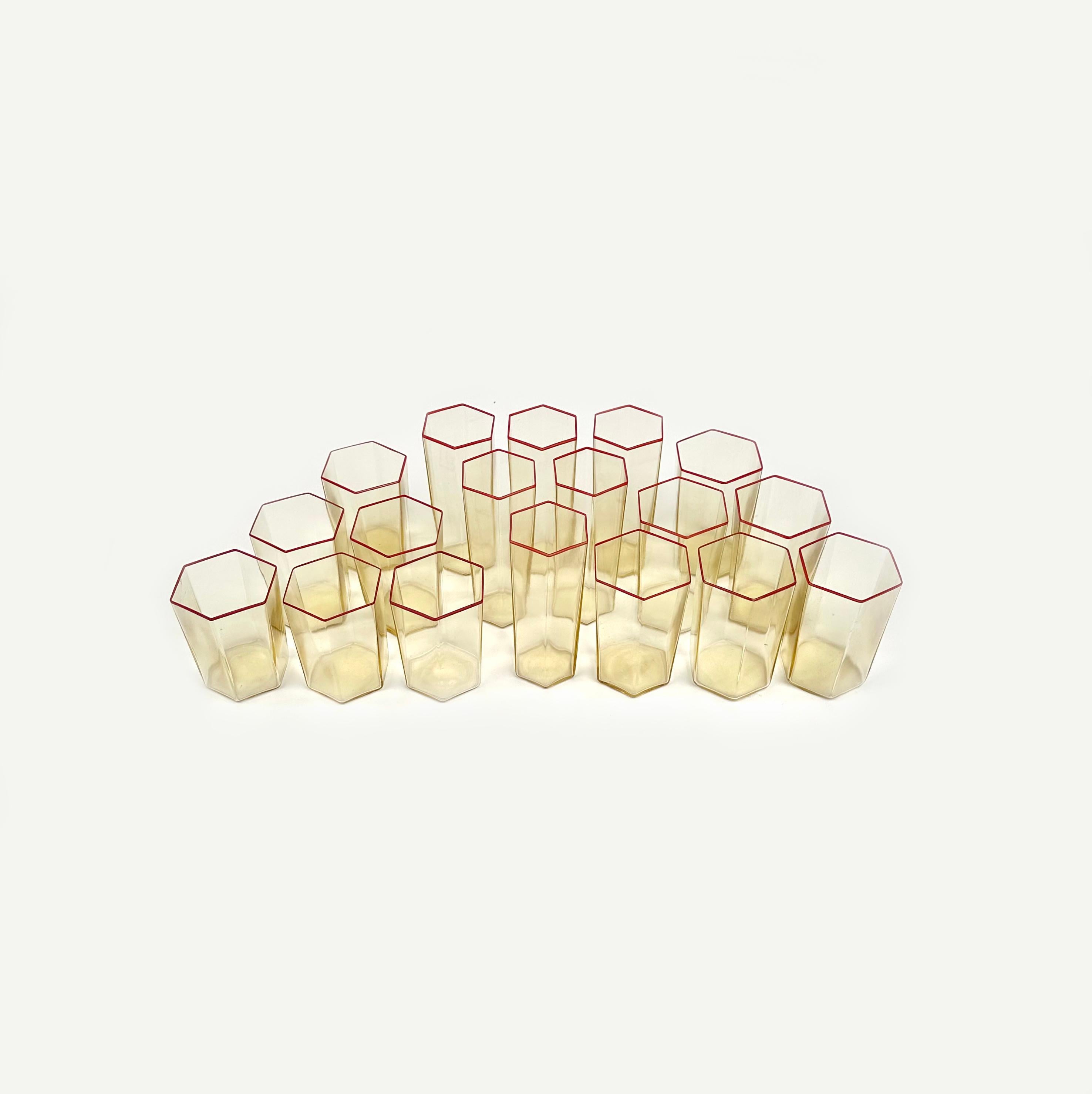 Set of 18 Hexagonal Glasses Attributed to Carlo Scarpa for Venini, Italy 1960s 1