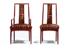 Set of 16 John Stuart Dining Chairs in Sun Dried Tomato with Deer Print Cowhides