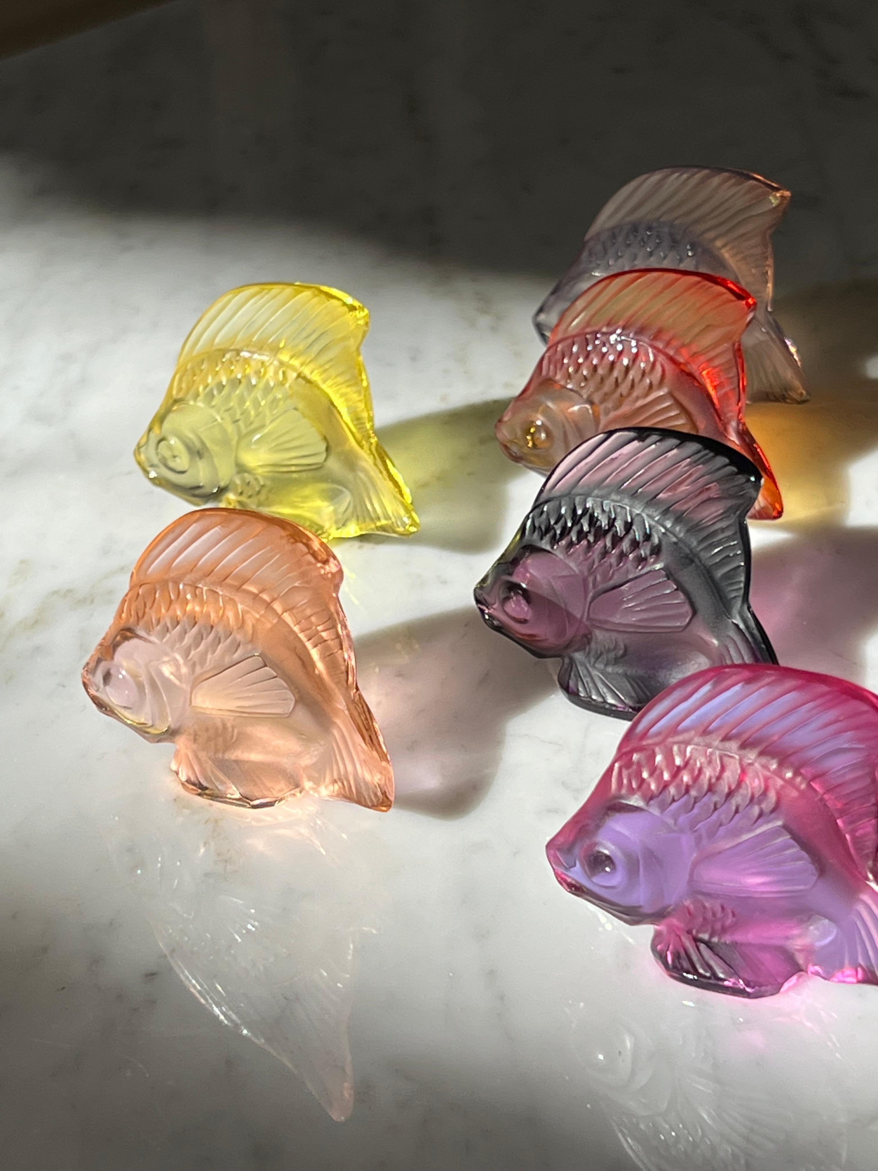 Art Deco Collection of 16 Lalique Fish Sculptures in Glass