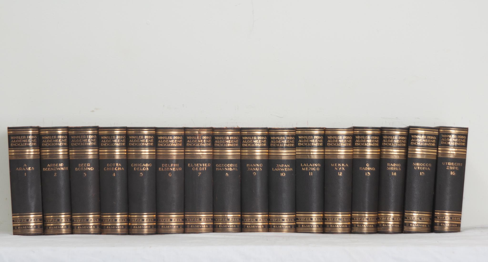 Other Set of 16 Leather Bound Dutch Encyclopedias For Sale