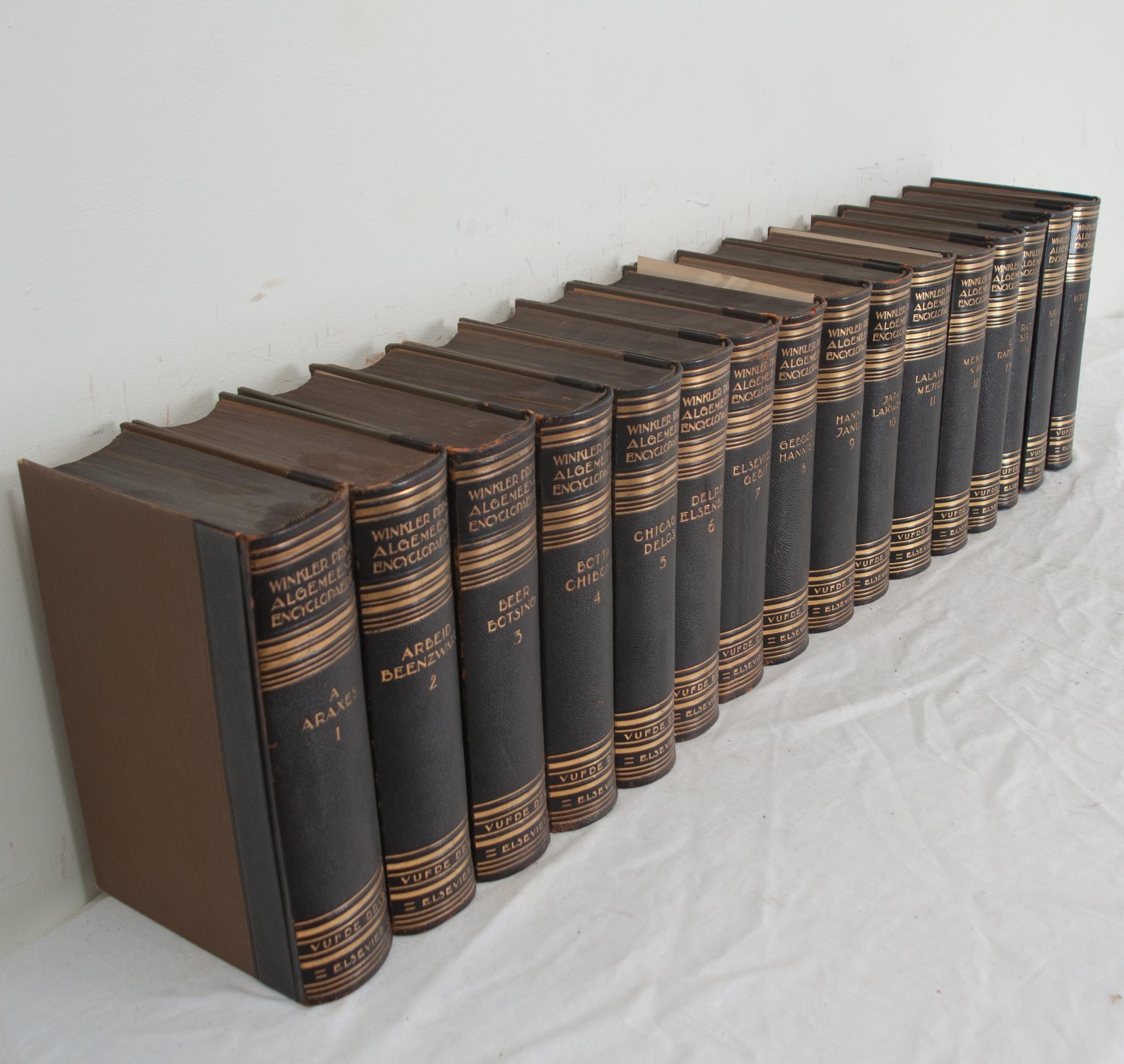 Set of 16 Leather Bound Dutch Encyclopedias In Good Condition For Sale In Baton Rouge, LA