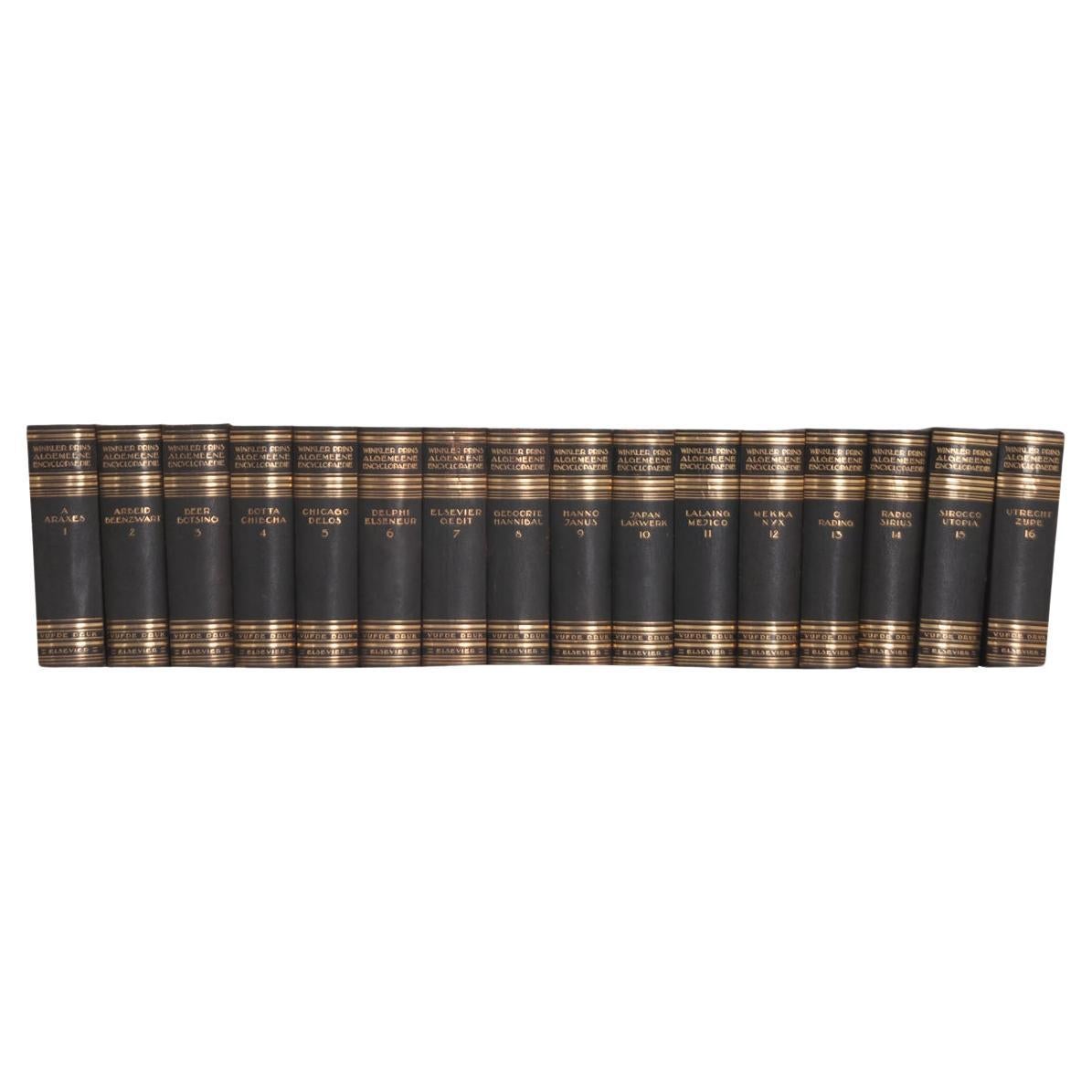 Set of 16 Leather Bound Dutch Encyclopedias For Sale