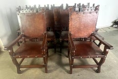 Set of (16) Leather Upholstered Spanish Dining Chairs