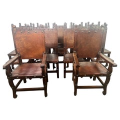 Set of (16) Leather Upholstered Spanish Dining Chairs