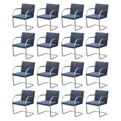 Set of 16 Mies Van Der Rohe for Knoll Tubular Chrome Brno Dining Chairs