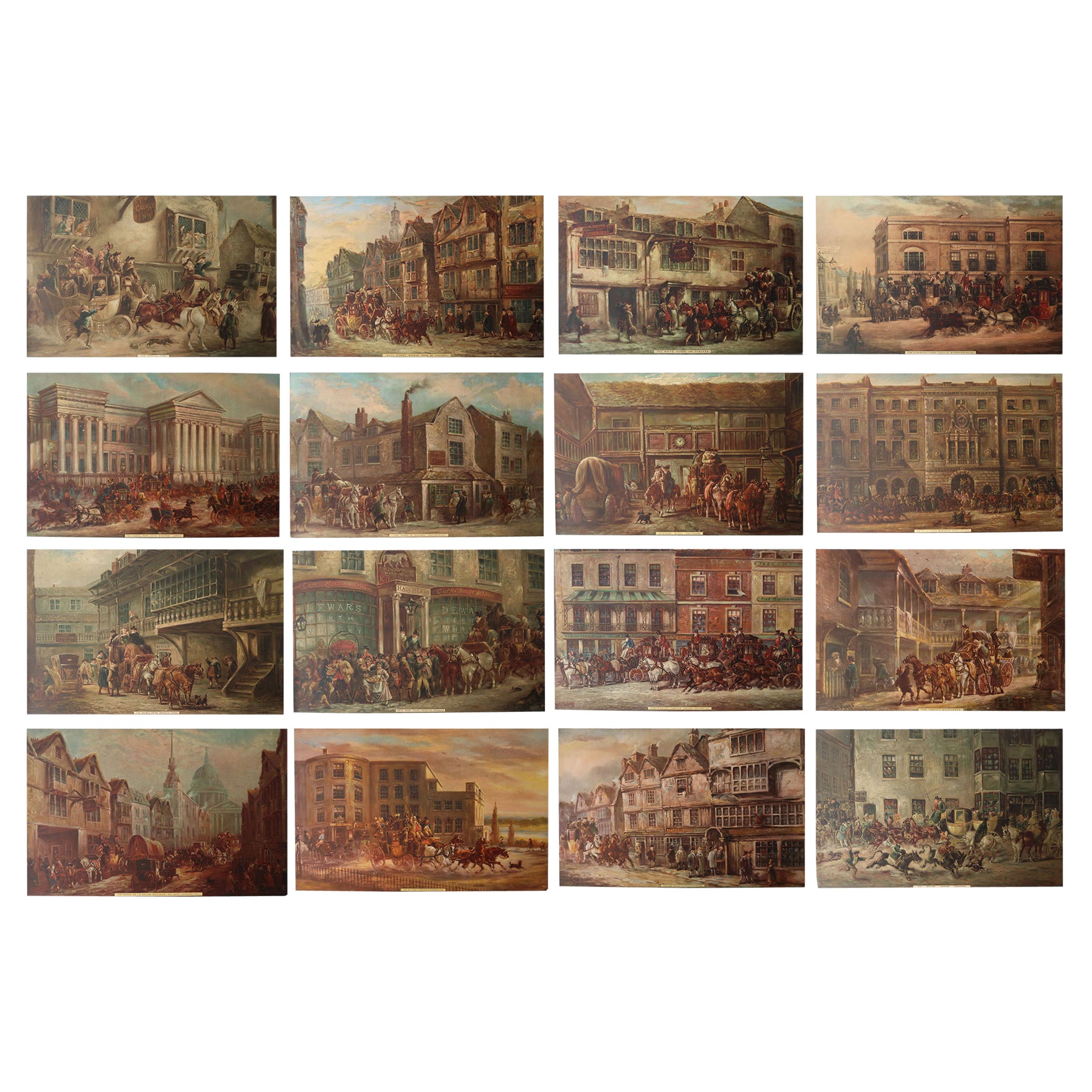 Set of 16 Original Antique Coaching Prints, C.1900
