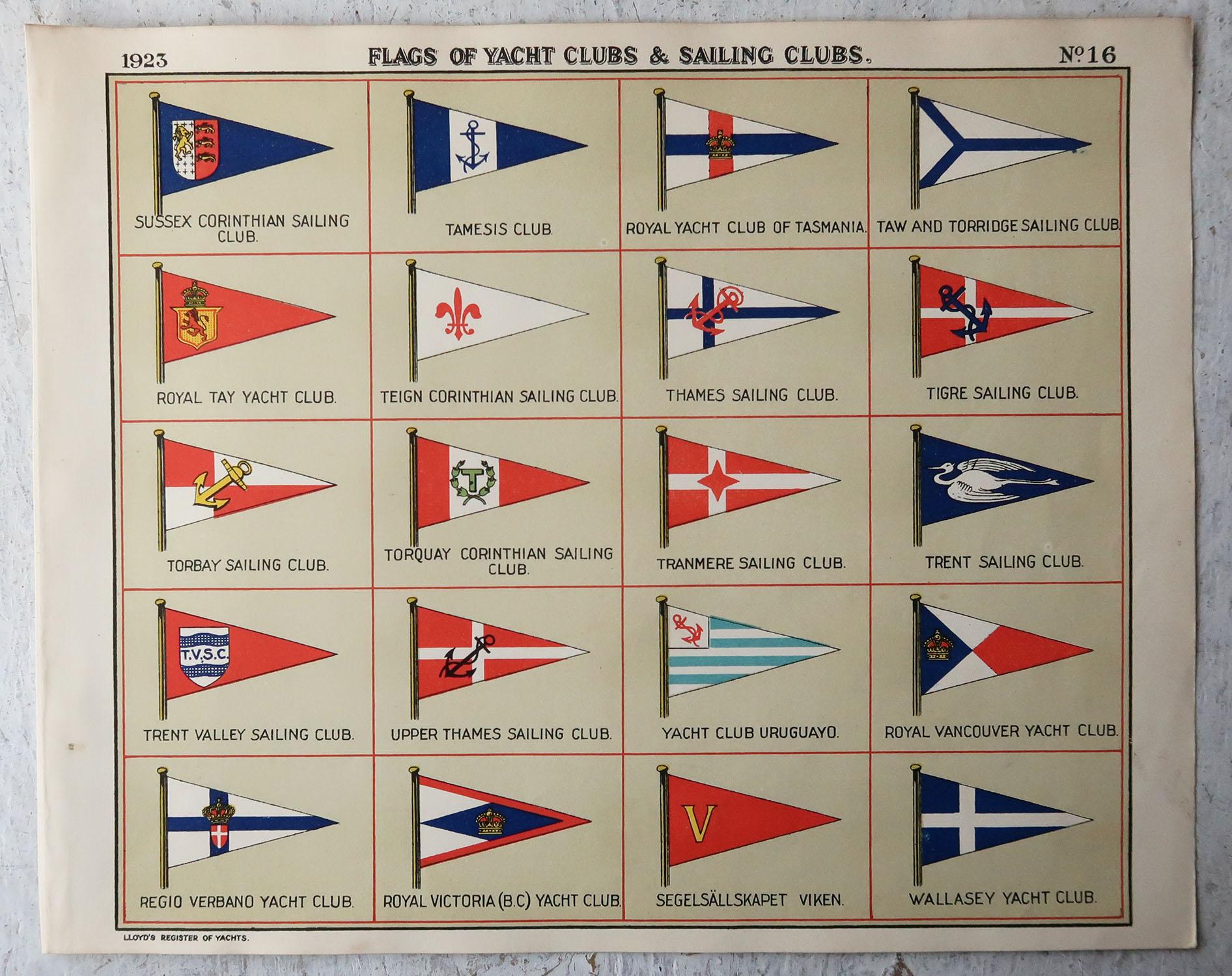Set of 16 Original Vintage Prints of Yacht Club Flags, Dated 1923 at ...