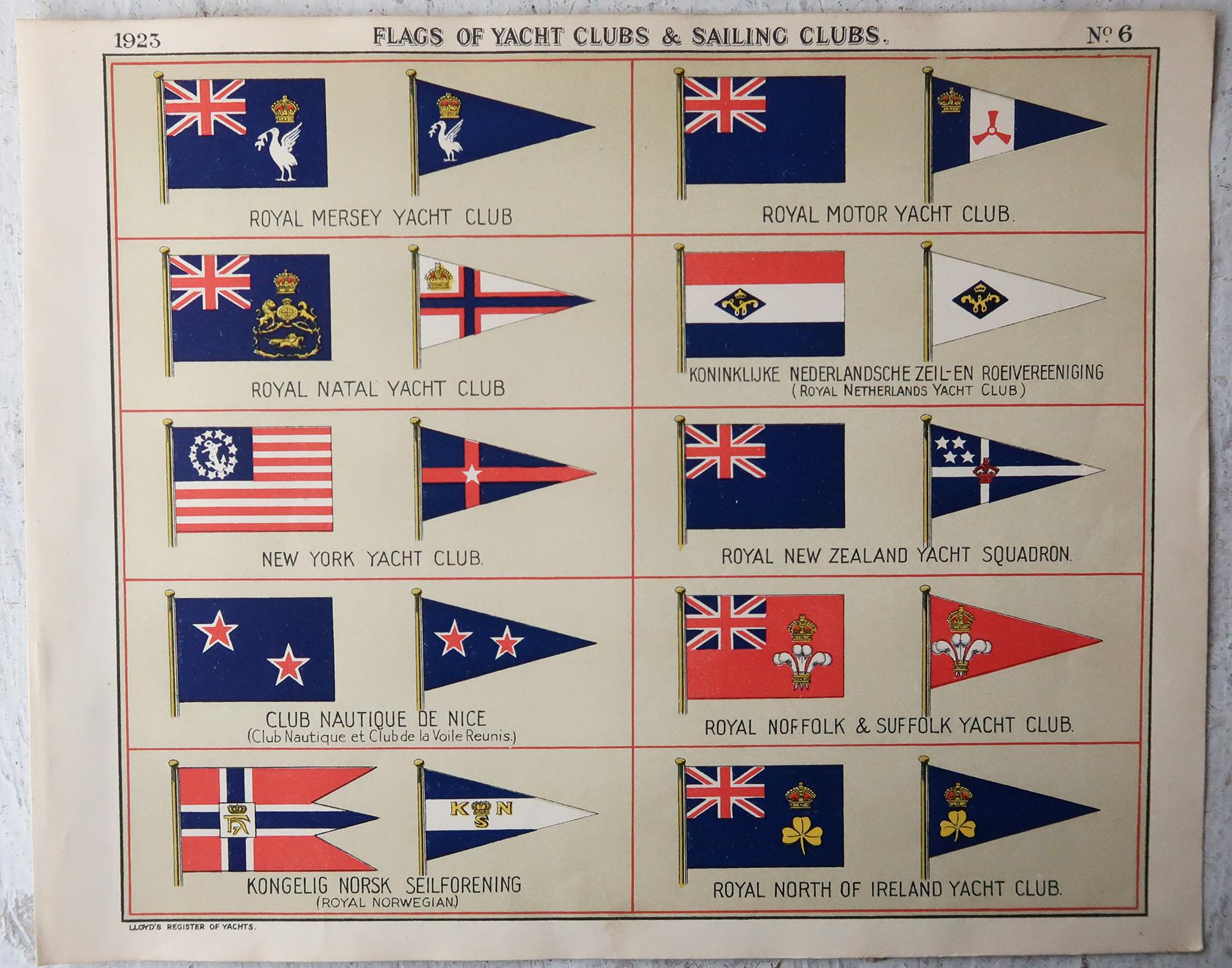 Set of 16 Original Vintage Prints of Yacht Club Flags, Dated 1923 at ...