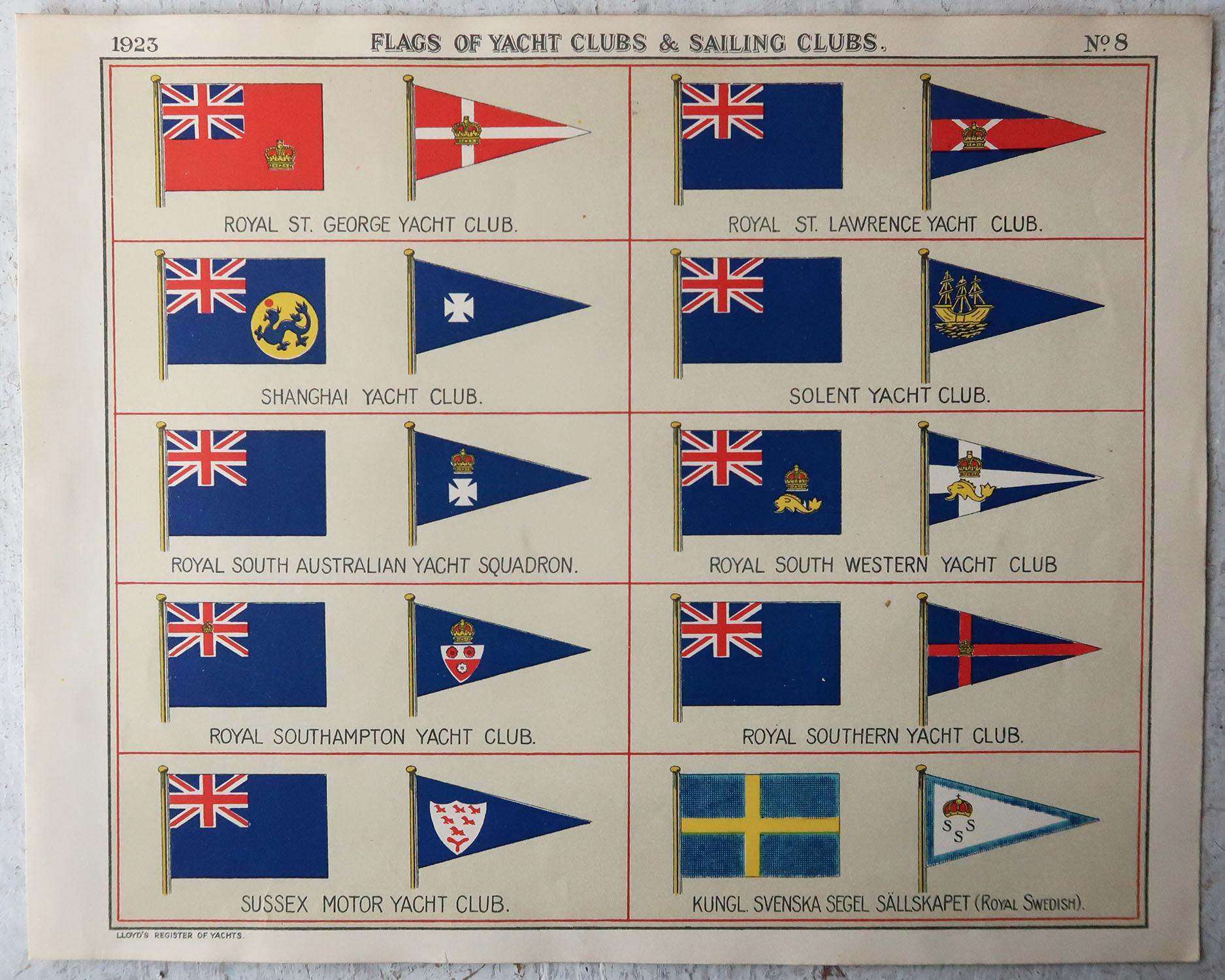 Set of 16 Original Vintage Prints of Yacht Club Flags, Dated 1923 at ...