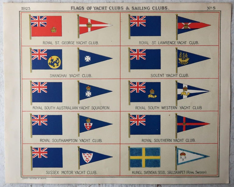 Set of 16 Original Vintage Prints of Yacht Club Flags, Dated 1923 at ...