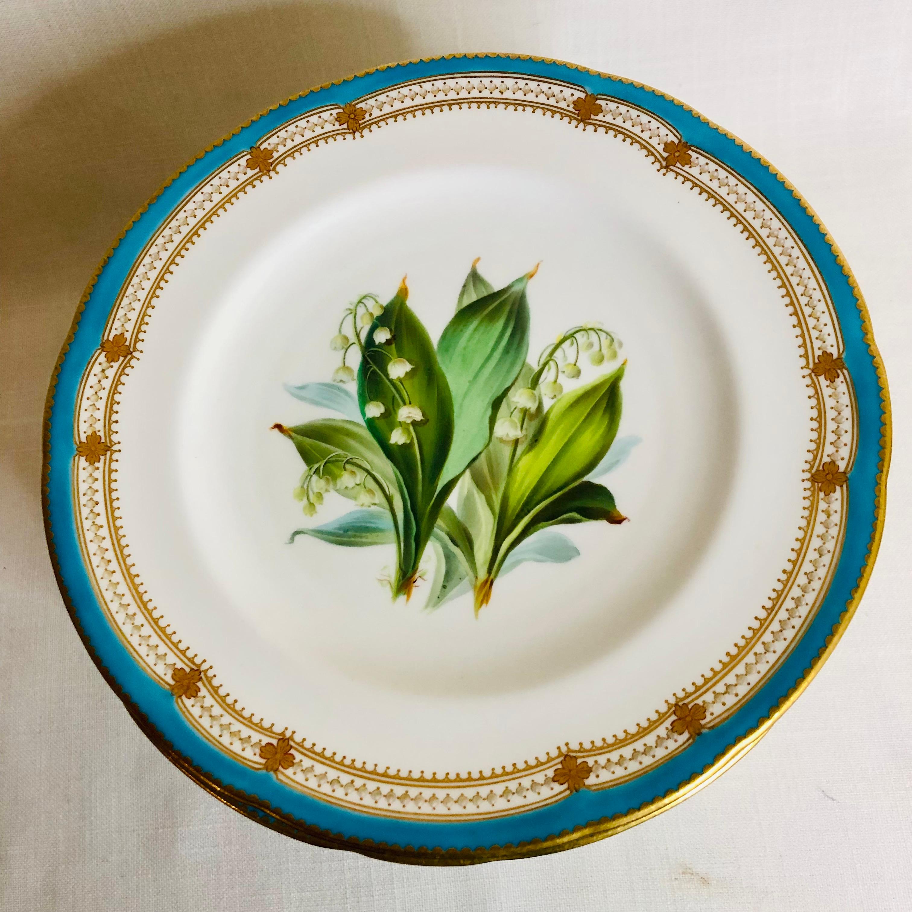 Victorian Set of 16 Rare Minton Plates Each Hand-Painted with a Different Flower Bouquet