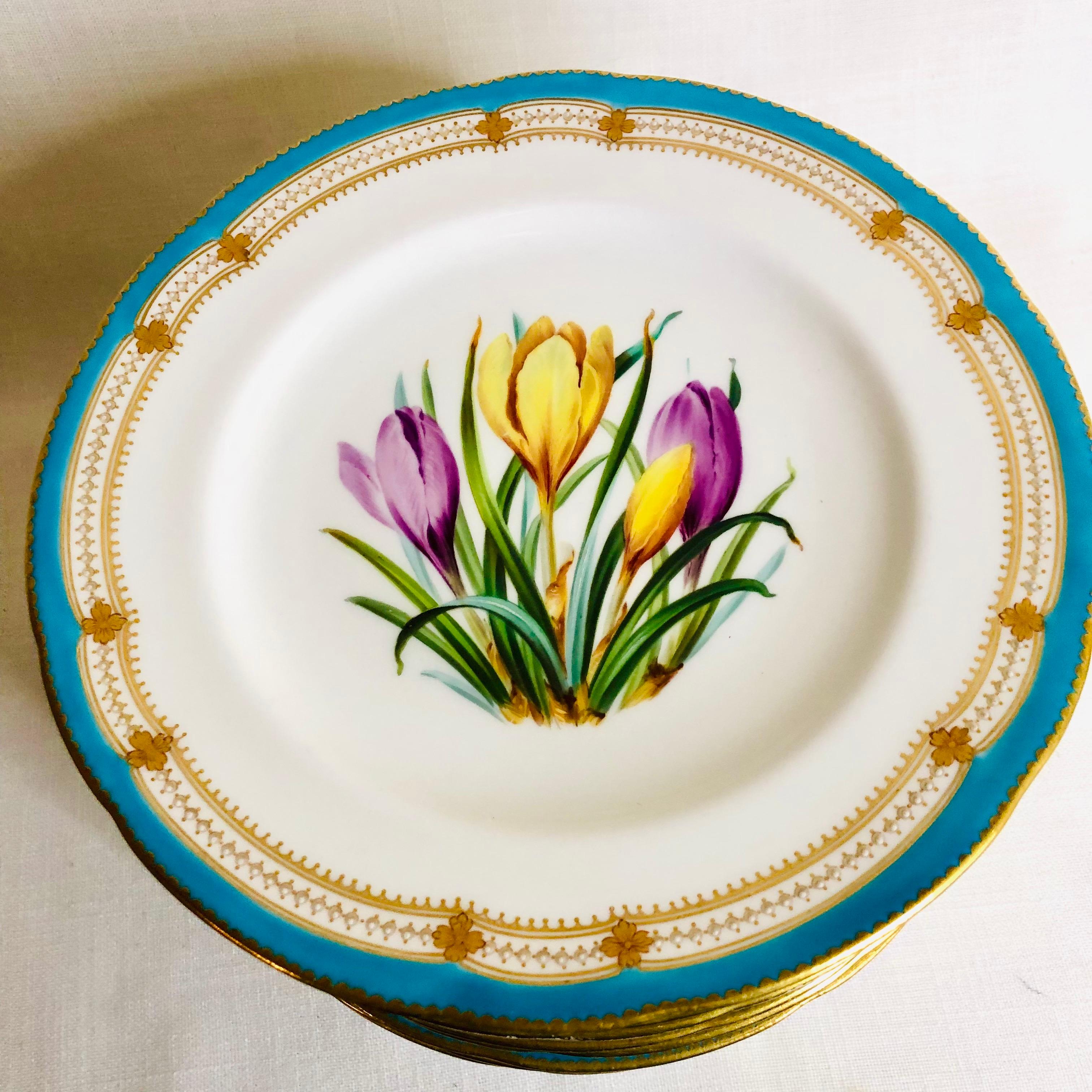 English Set of 16 Rare Minton Plates Each Hand-Painted with a Different Flower Bouquet