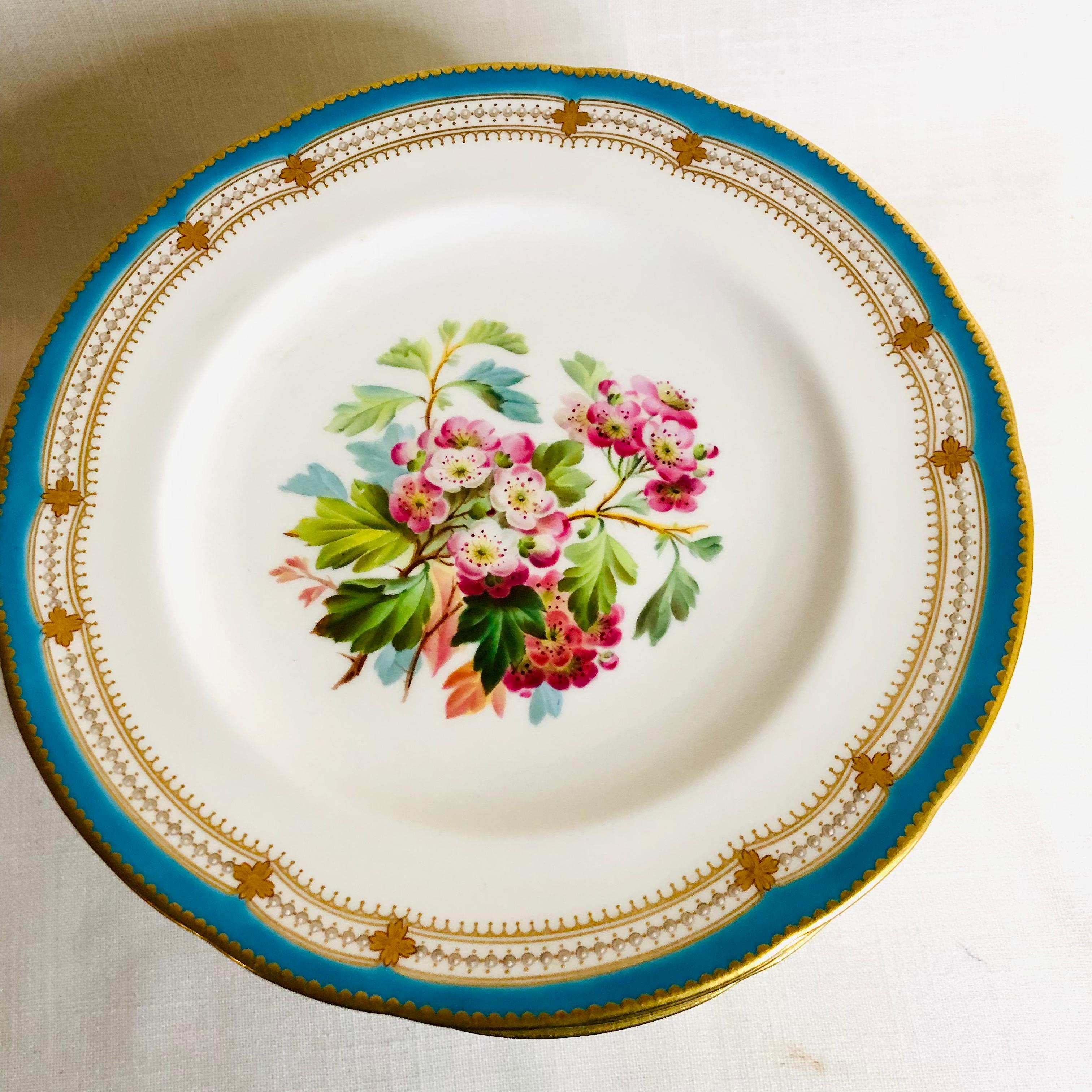 Late 19th Century Set of 16 Rare Minton Plates Each Hand-Painted with a Different Flower Bouquet