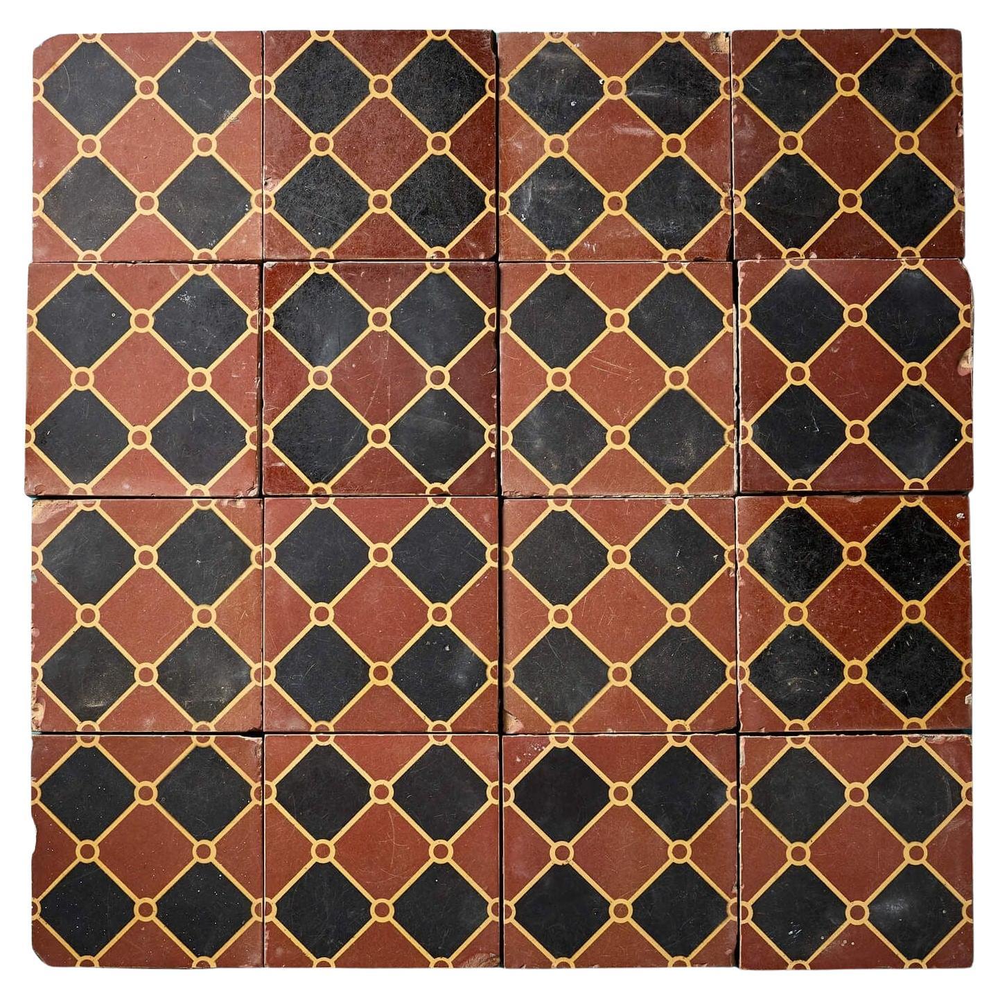 Set of 16 Reclaimed Patterned Encaustic Tiles by Godwin For Sale