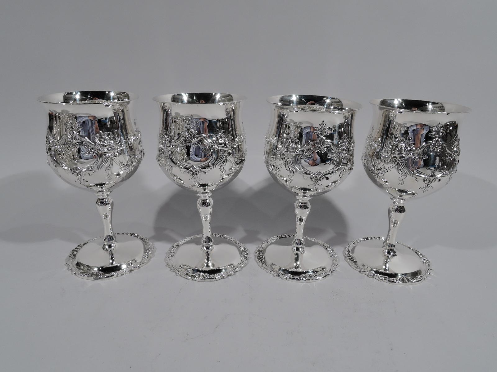 Renaissance Revival Set of 16 Reed & Barton Sterling Silver Goblets in Francis I Pattern